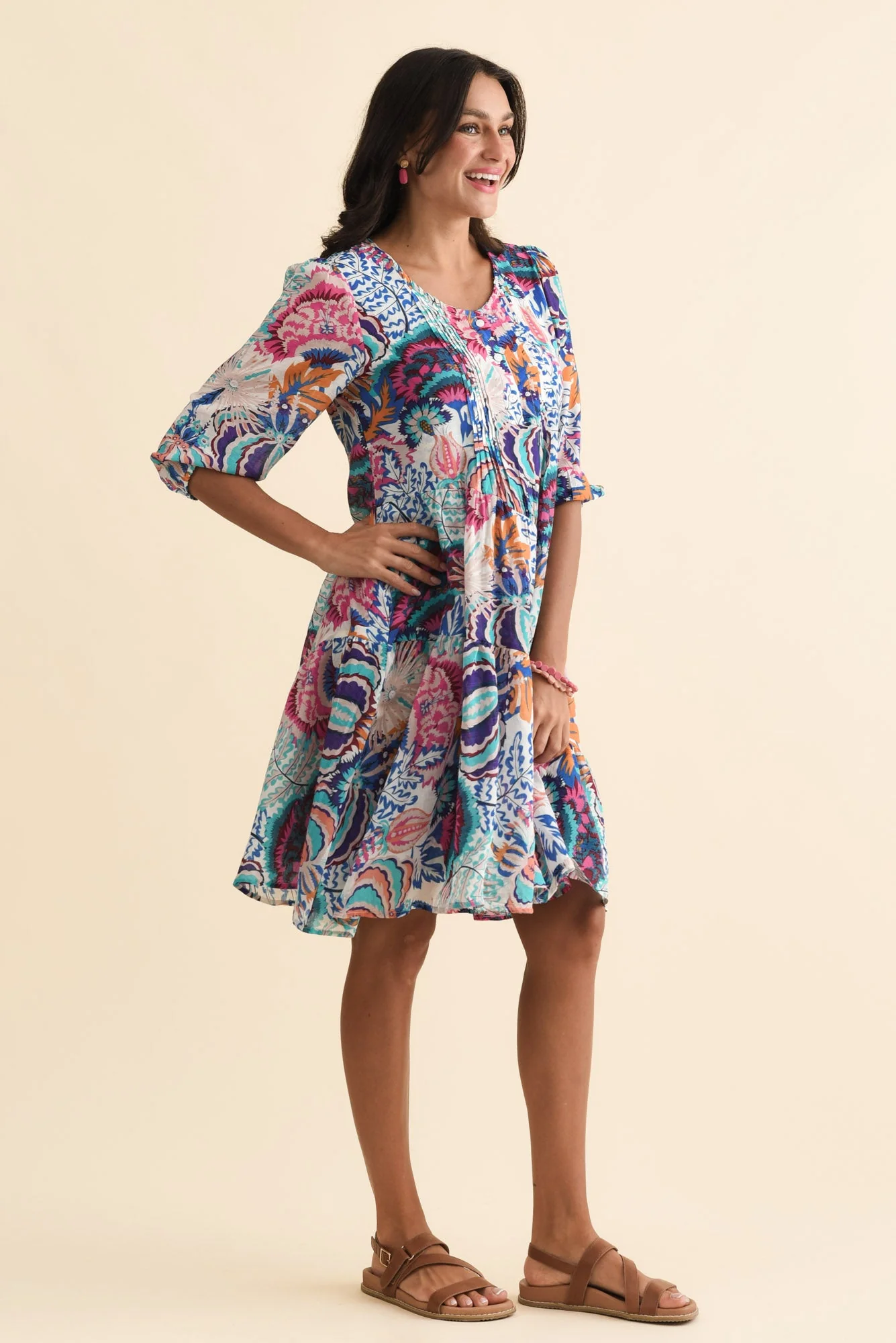 Esta Blue Garden Sleeved Dress - Image 3