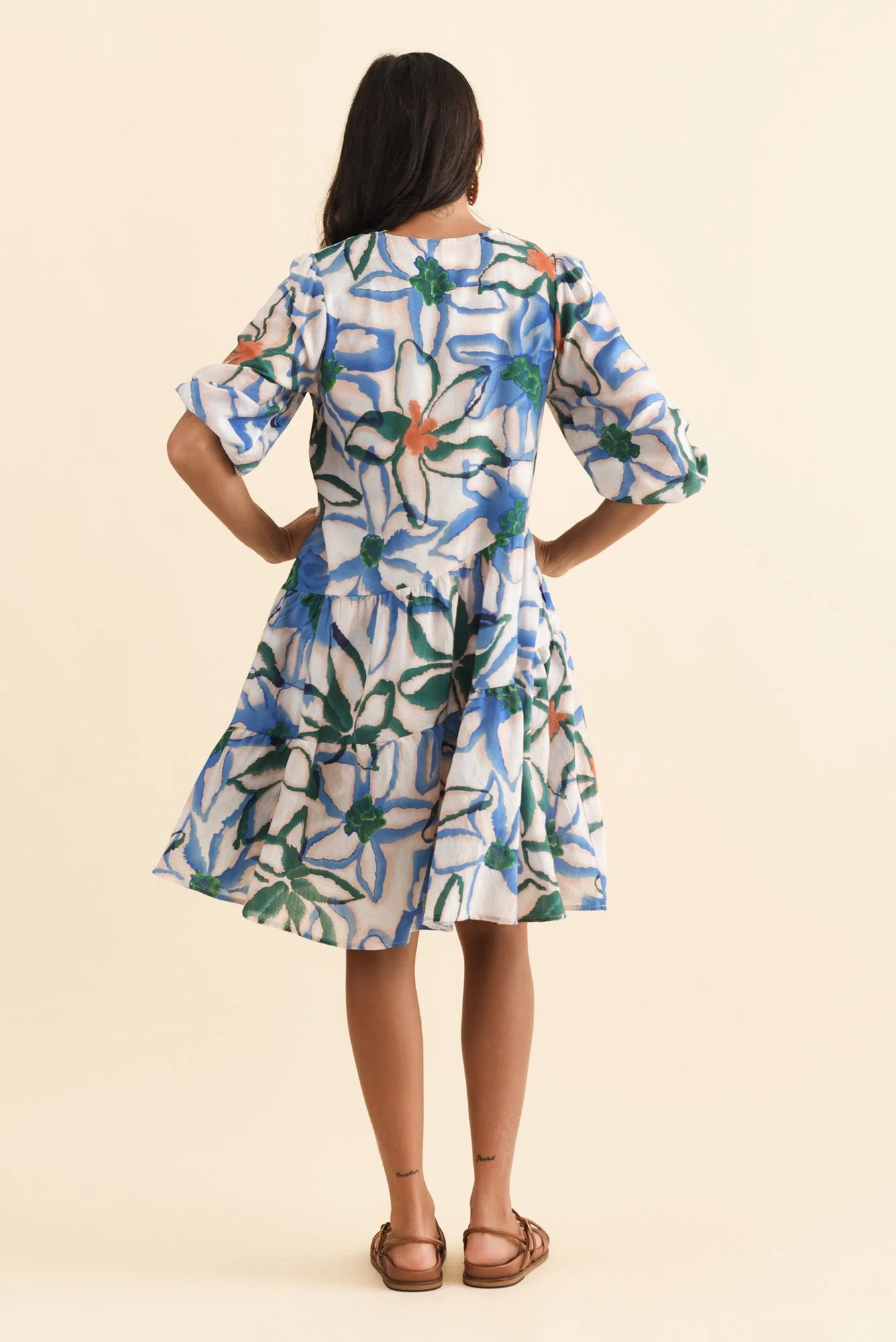 Esta Green Flower Sleeved Dress - Image 4