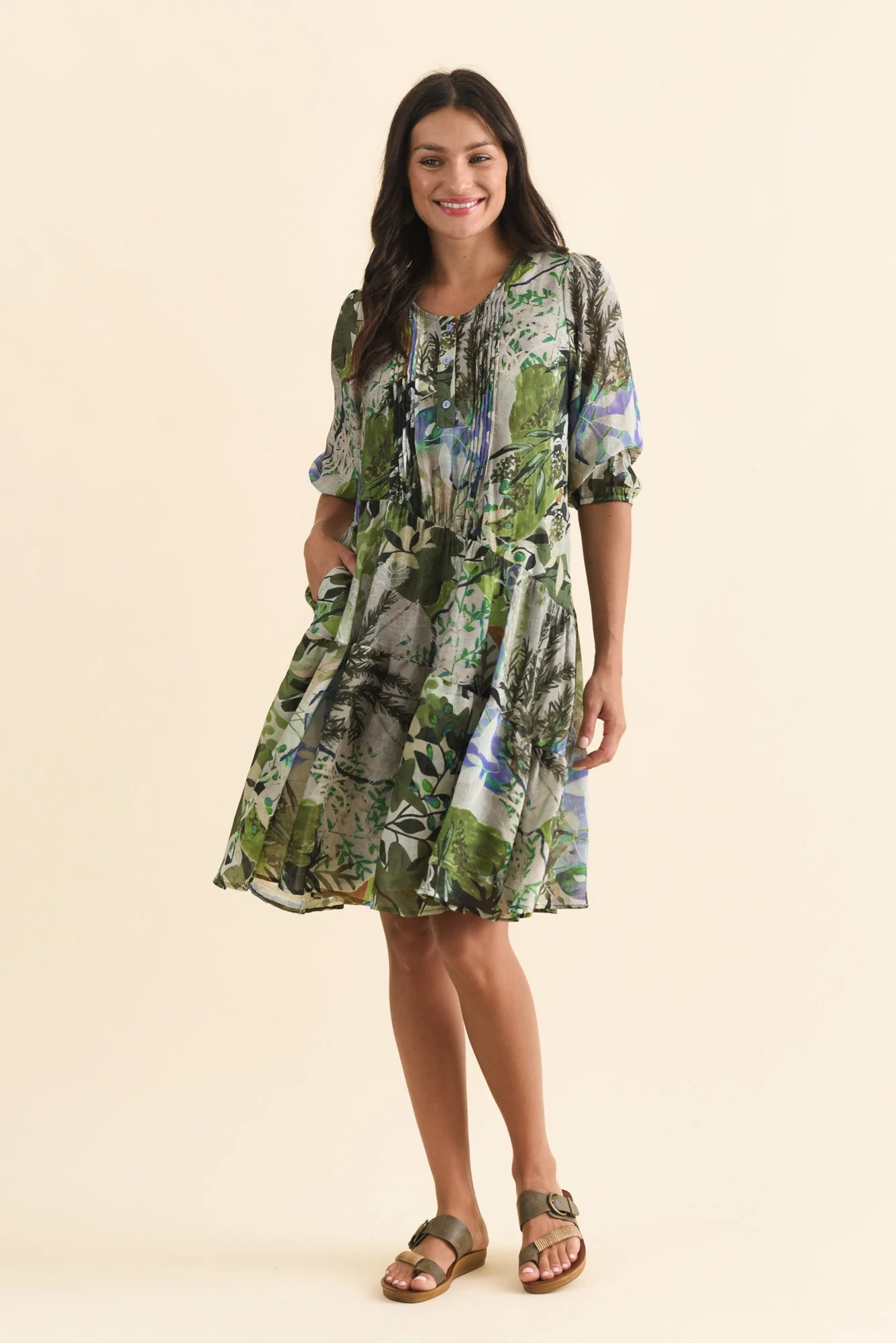 Esta Green Garden Sleeved Dress
