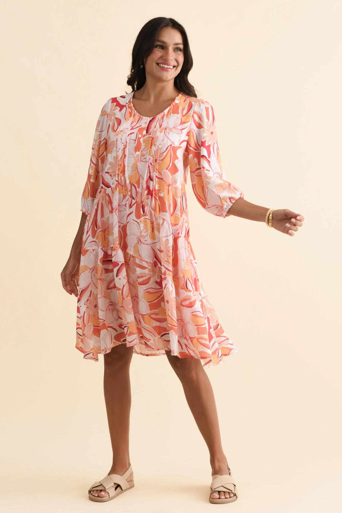 Esta Orange Flower Sleeved Dress - Image 2