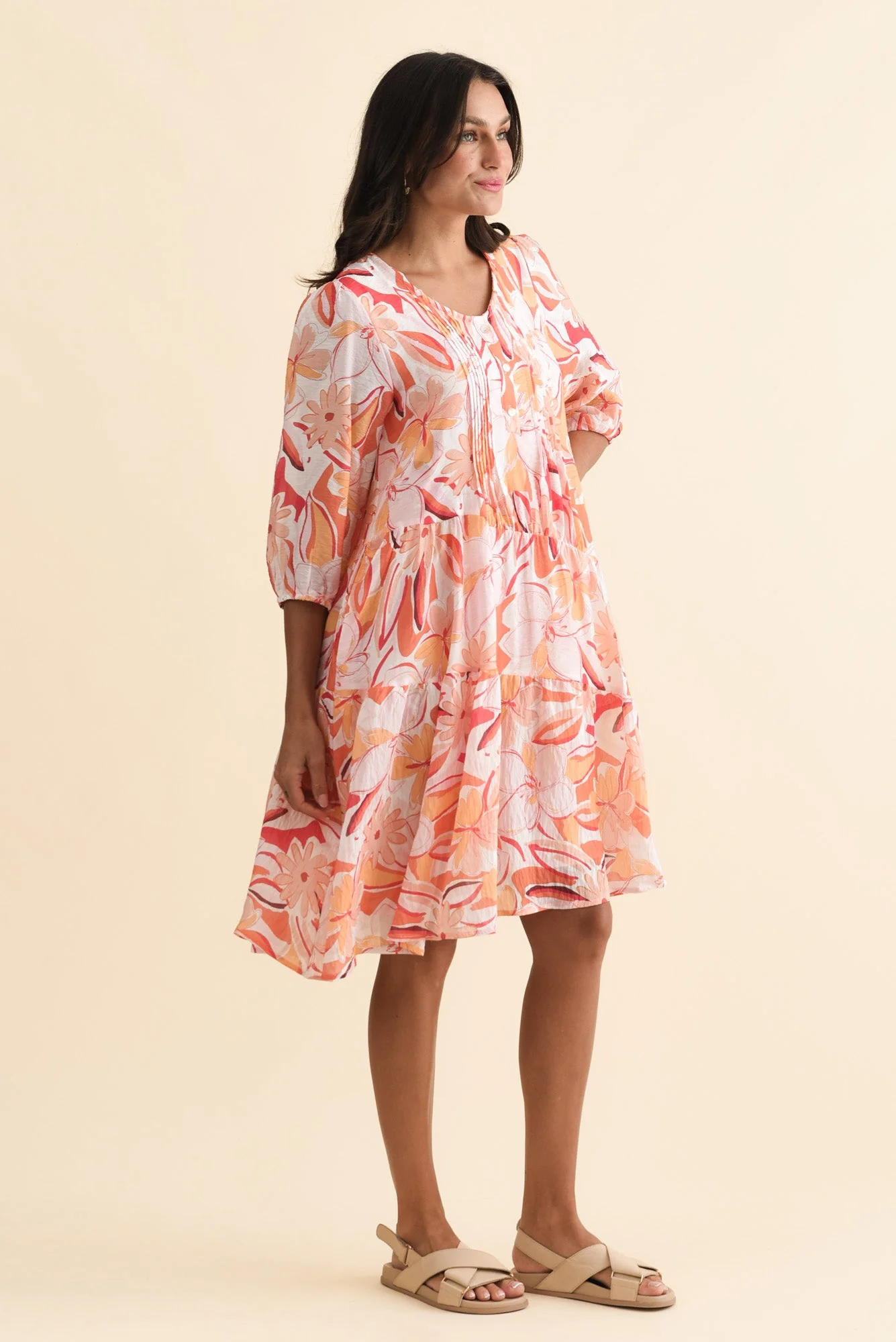 Esta Orange Flower Sleeved Dress - Image 3