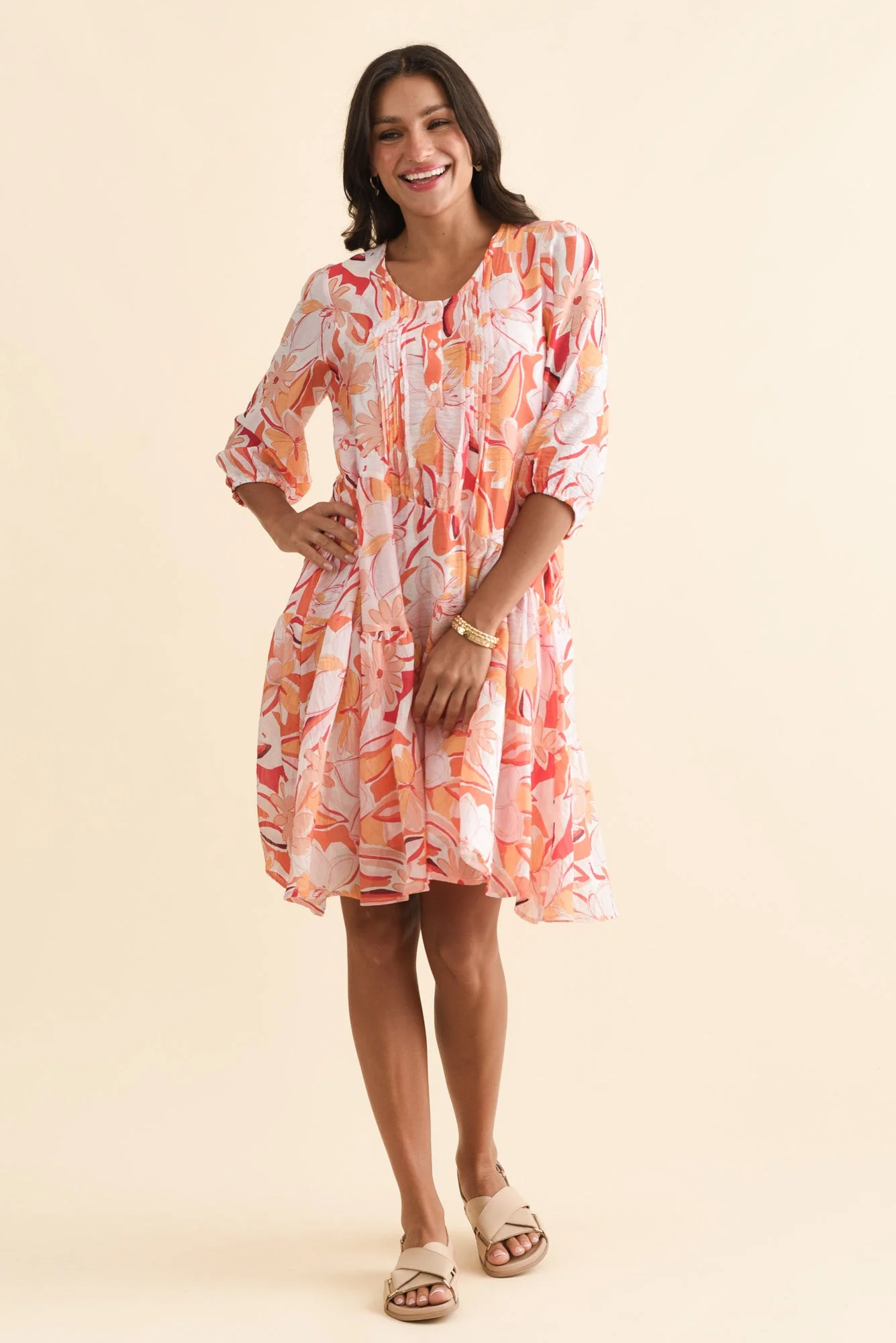 Esta Orange Flower Sleeved Dress - Image 6