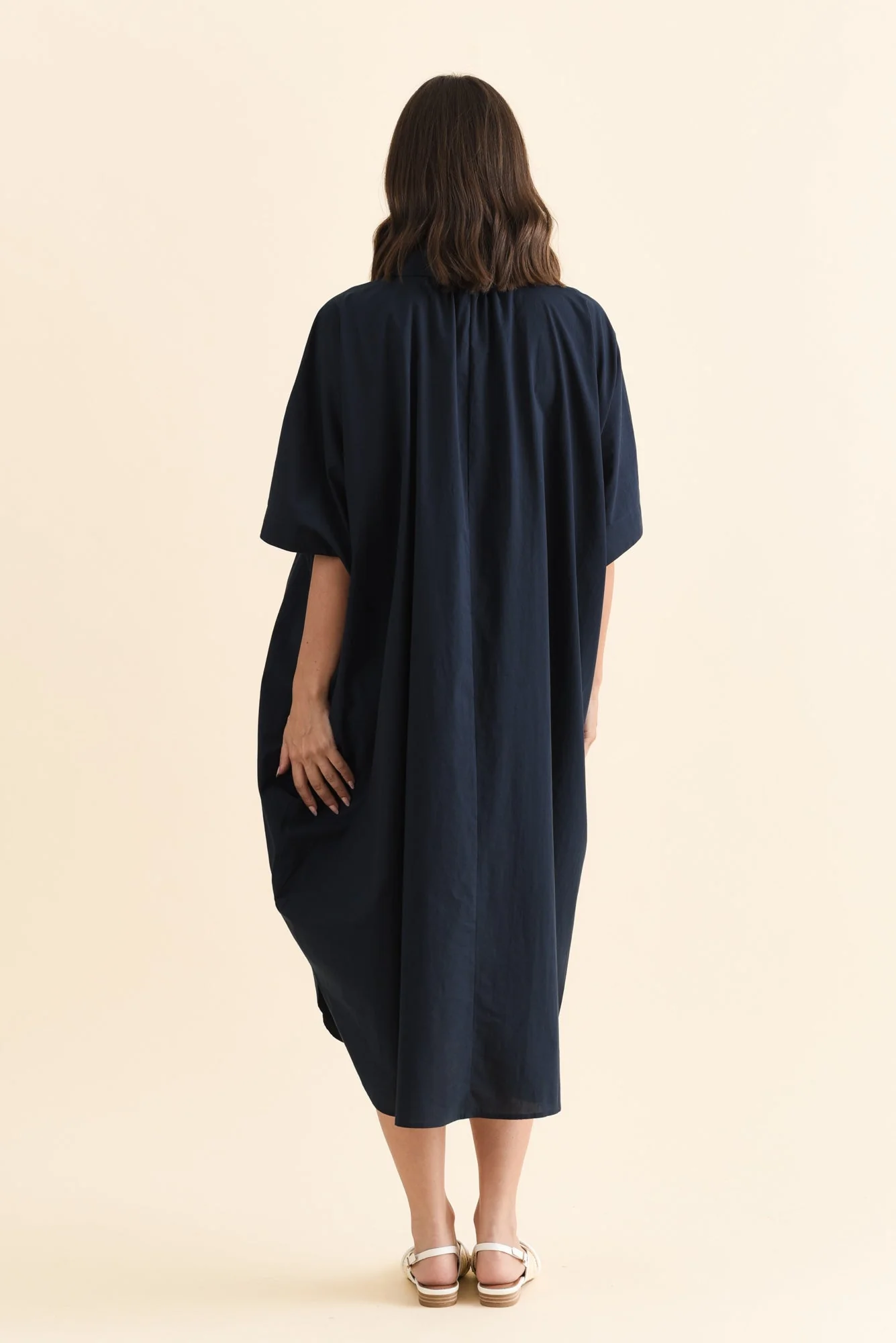Esther Navy Cotton Tie Dress - Image 4