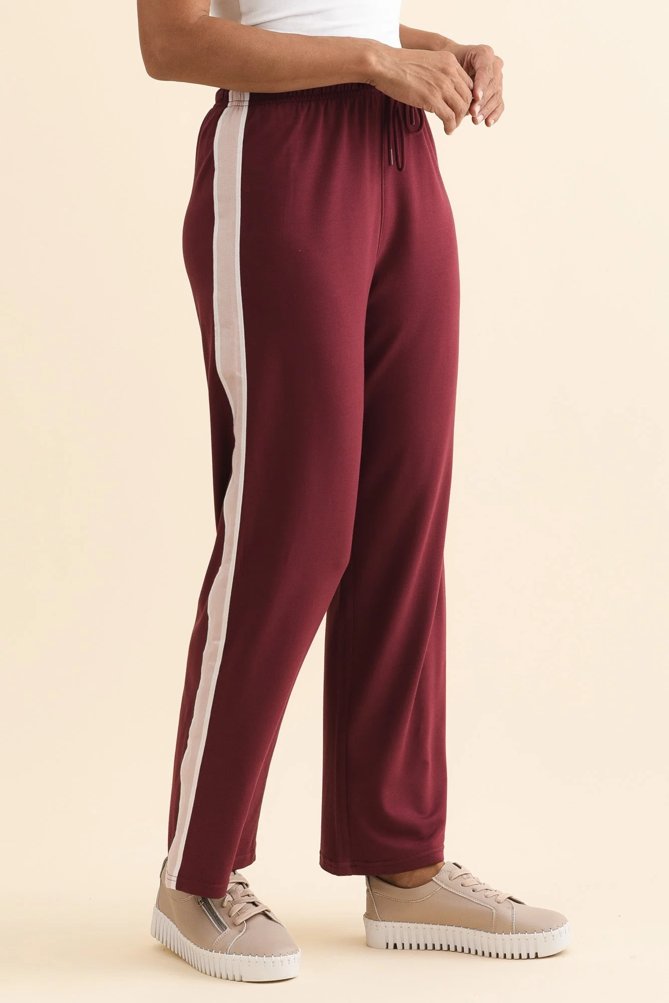 Evelyn Burgundy Contrast Trim Pants