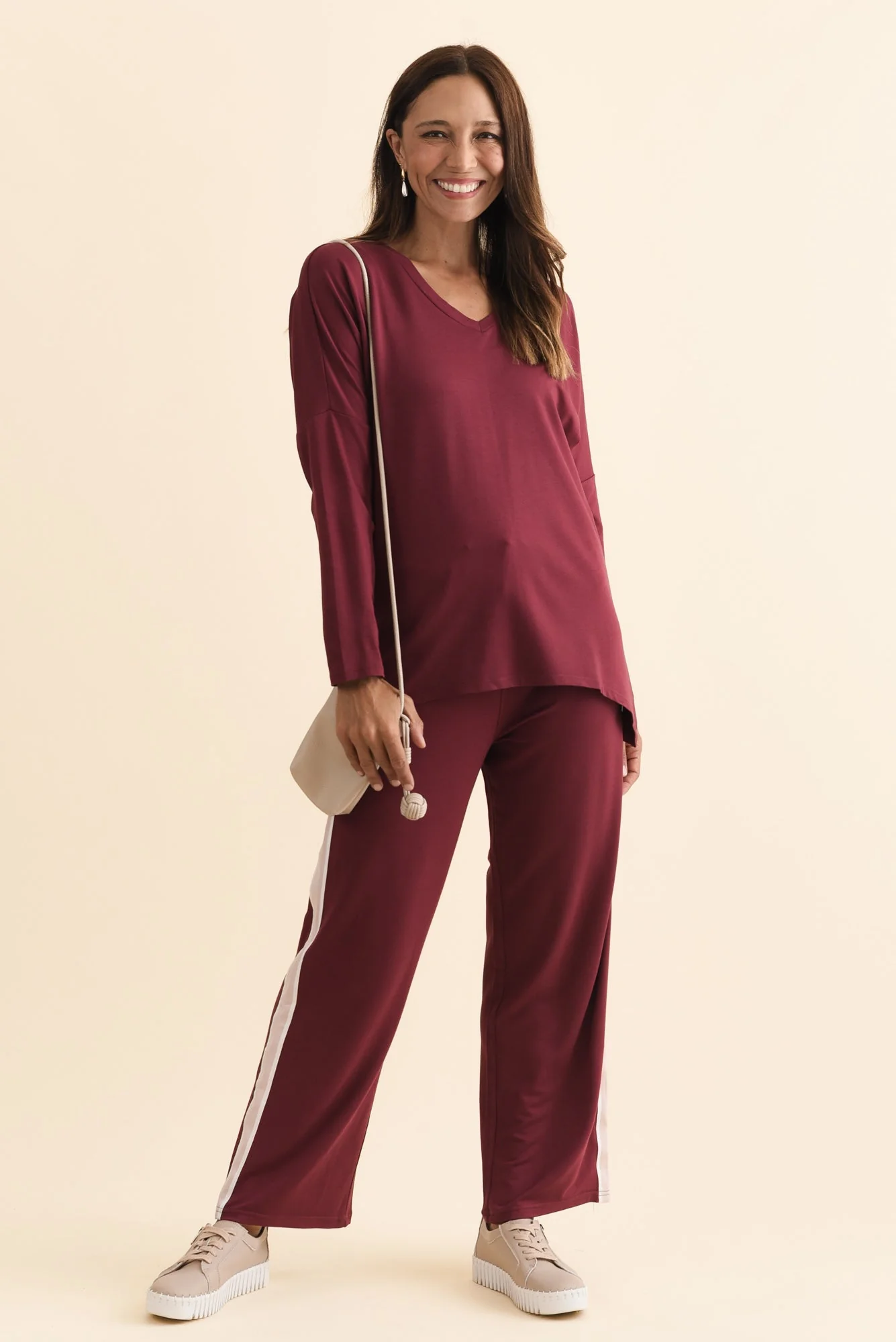 Evelyn Burgundy Contrast Trim Pants - Image 2