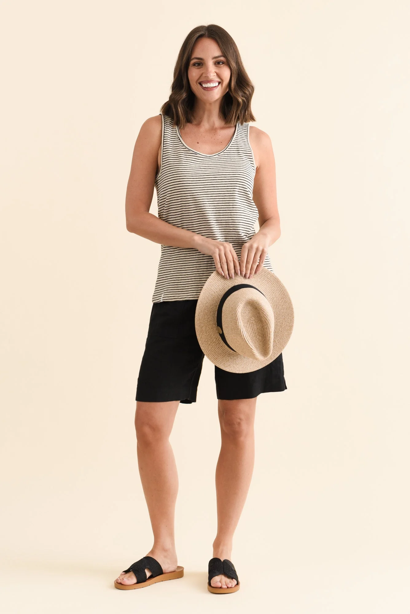 Evie Black Stripe Cotton Linen Tank - Image 3