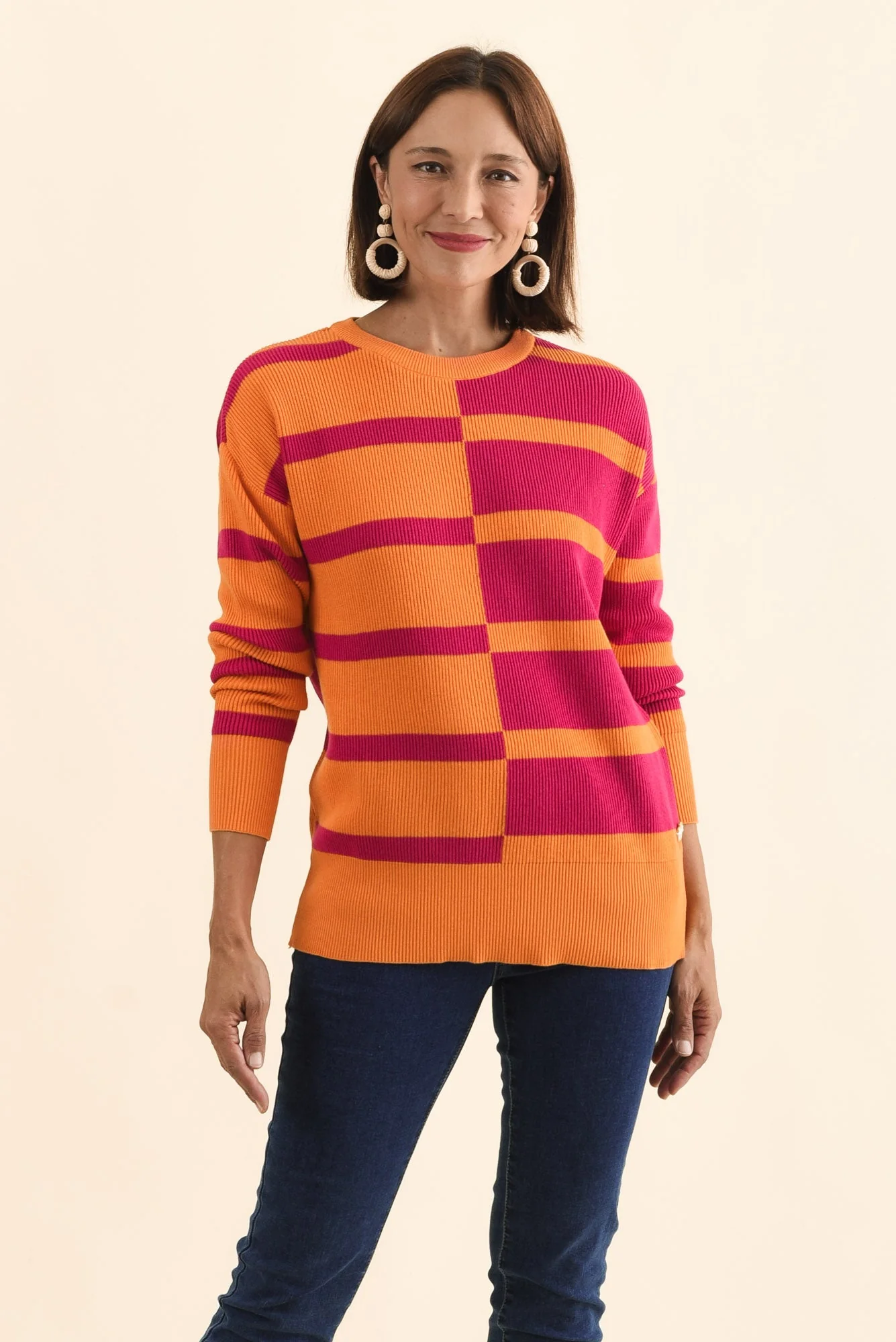 Evolet Orange Stripe Organic Cotton Knit Jumper