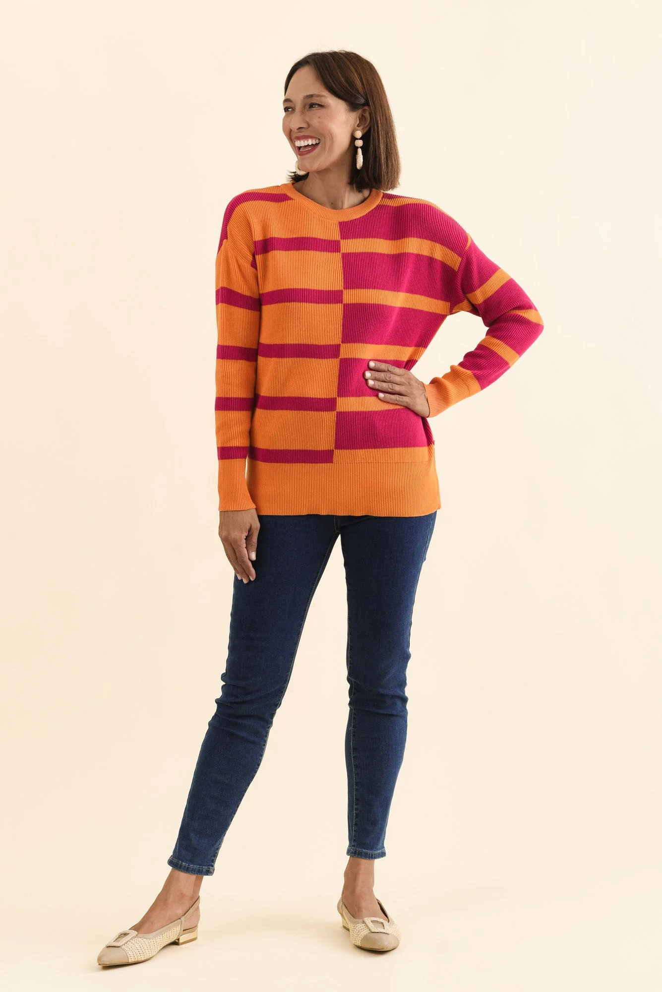 Evolet Orange Stripe Organic Cotton Knit Jumper - Image 2