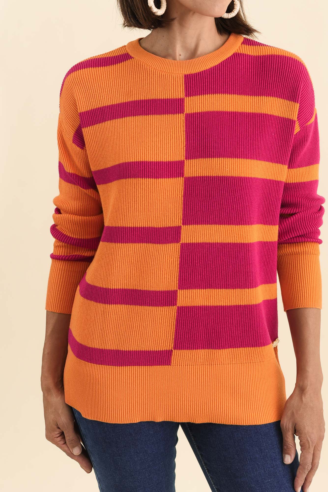 Evolet Orange Stripe Organic Cotton Knit Jumper - Image 5