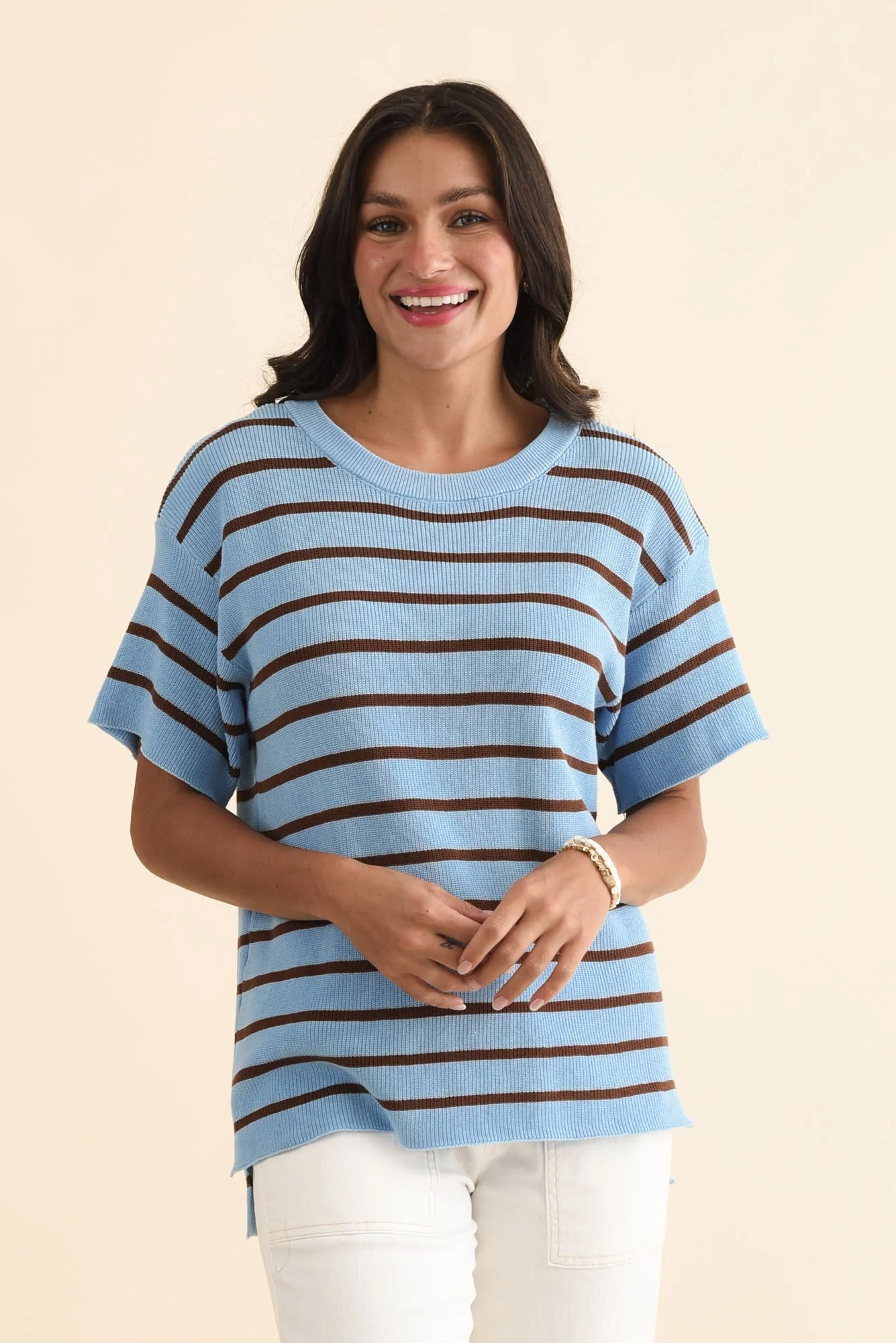 Fabian Blue Stripe Cotton Knit Top