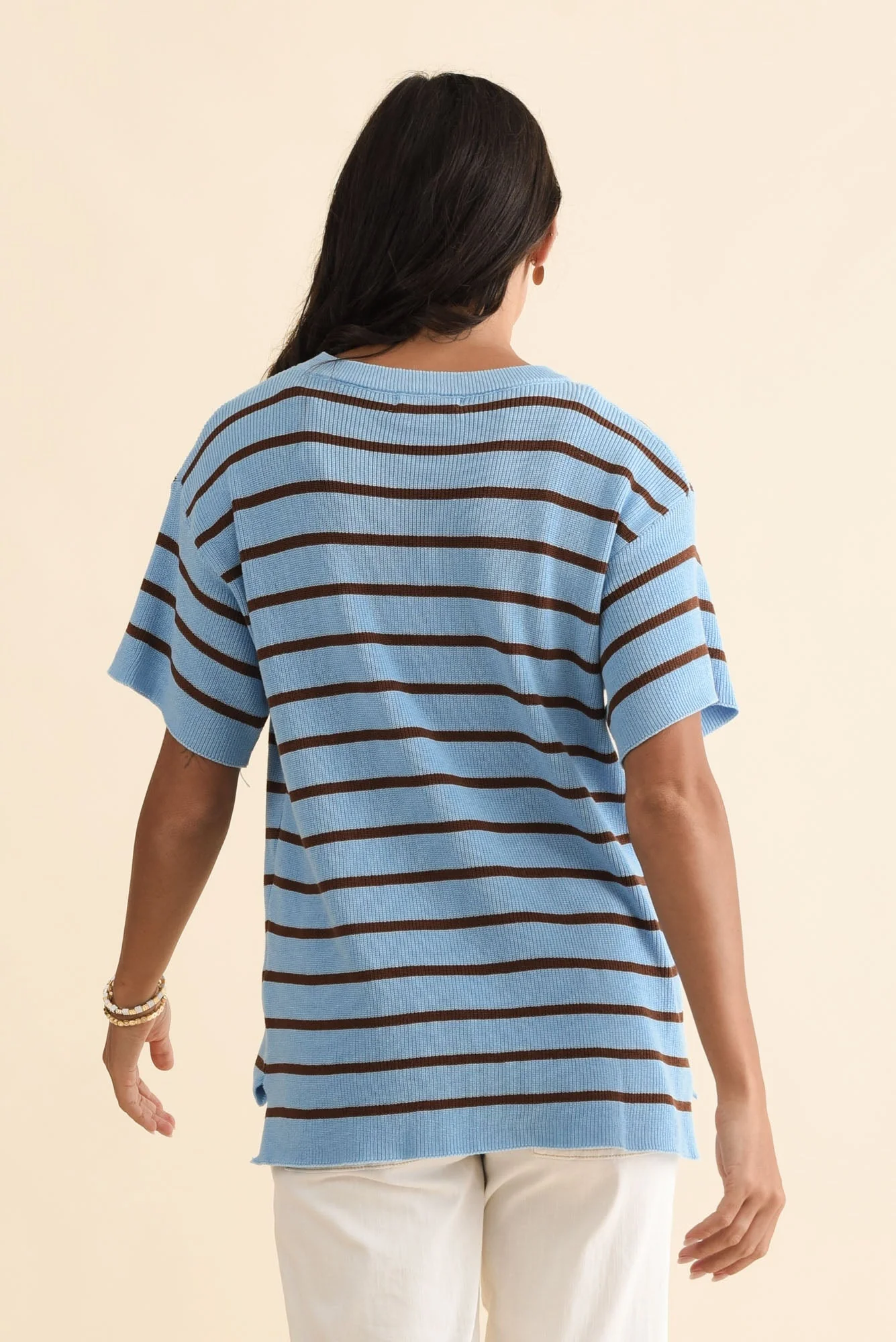 Fabian Blue Stripe Cotton Knit Top - Image 4