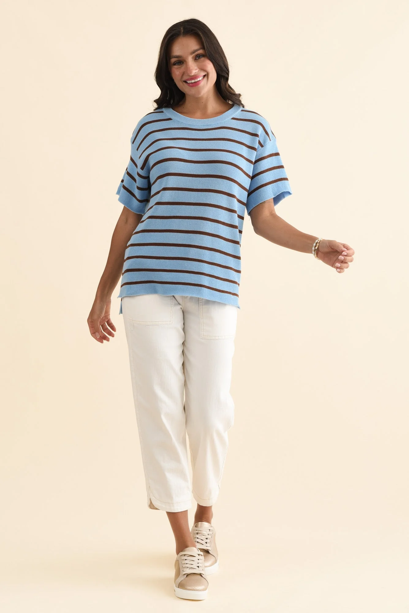 Fabian Blue Stripe Cotton Knit Top - Image 6
