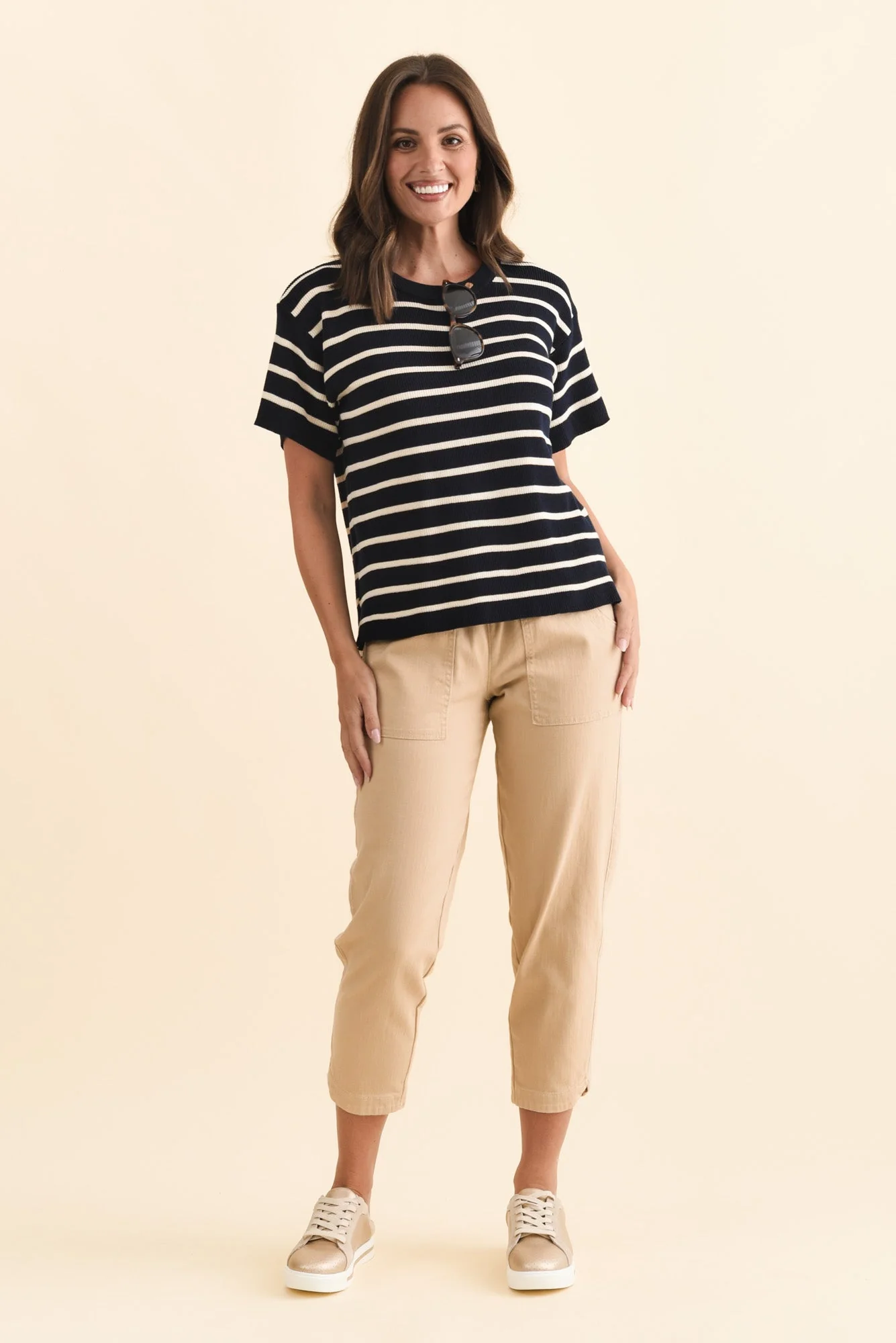 Fabian Navy Stripe Cotton Knit Top - Image 2