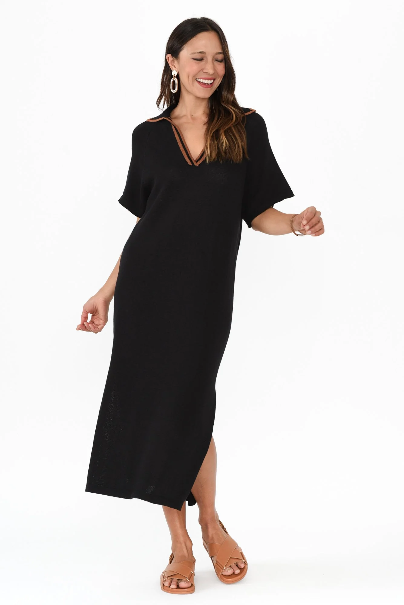 Fabiola Black Contrast Knit Dress - Image 7