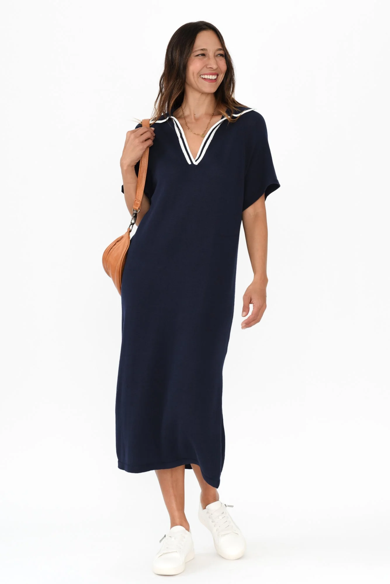 Fabiola Navy Contrast Knit Dress - Image 2