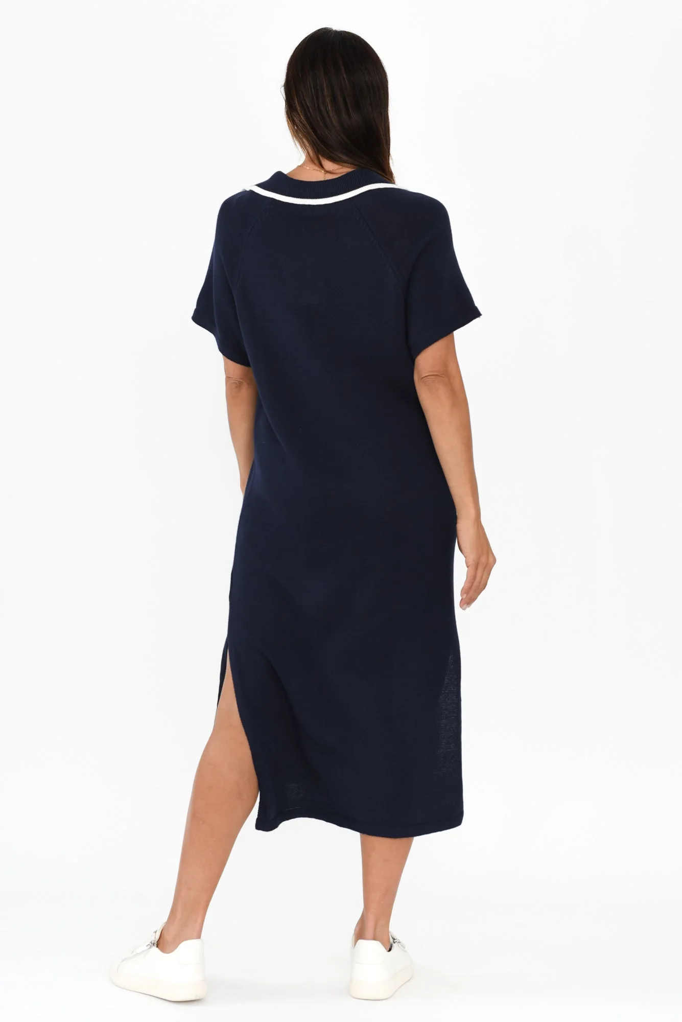 Fabiola Navy Contrast Knit Dress - Image 4