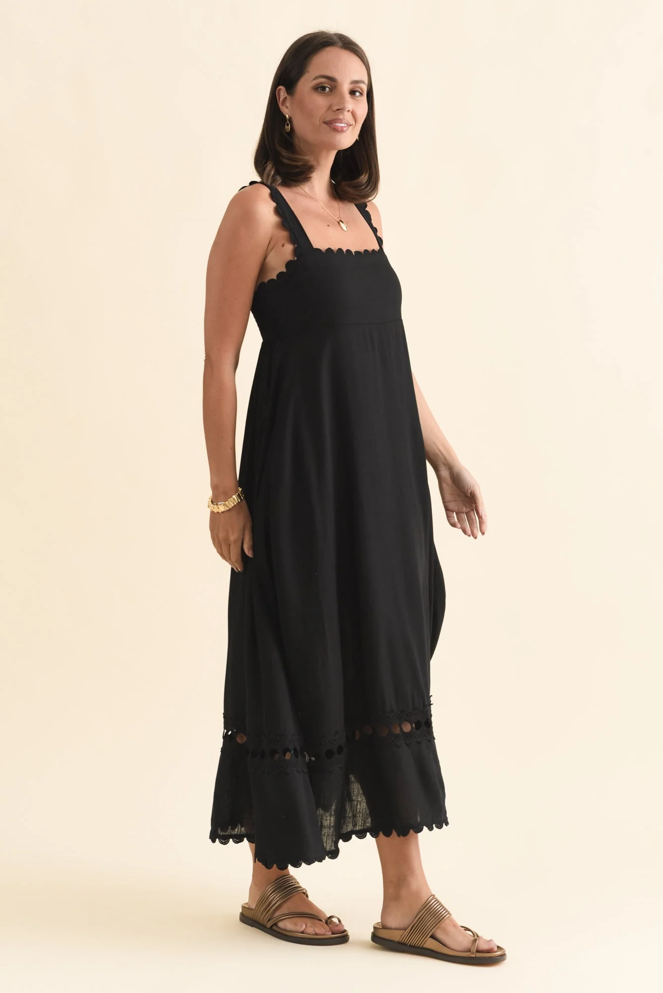 Falice Black Contrast Linen Blend Dress - Image 3