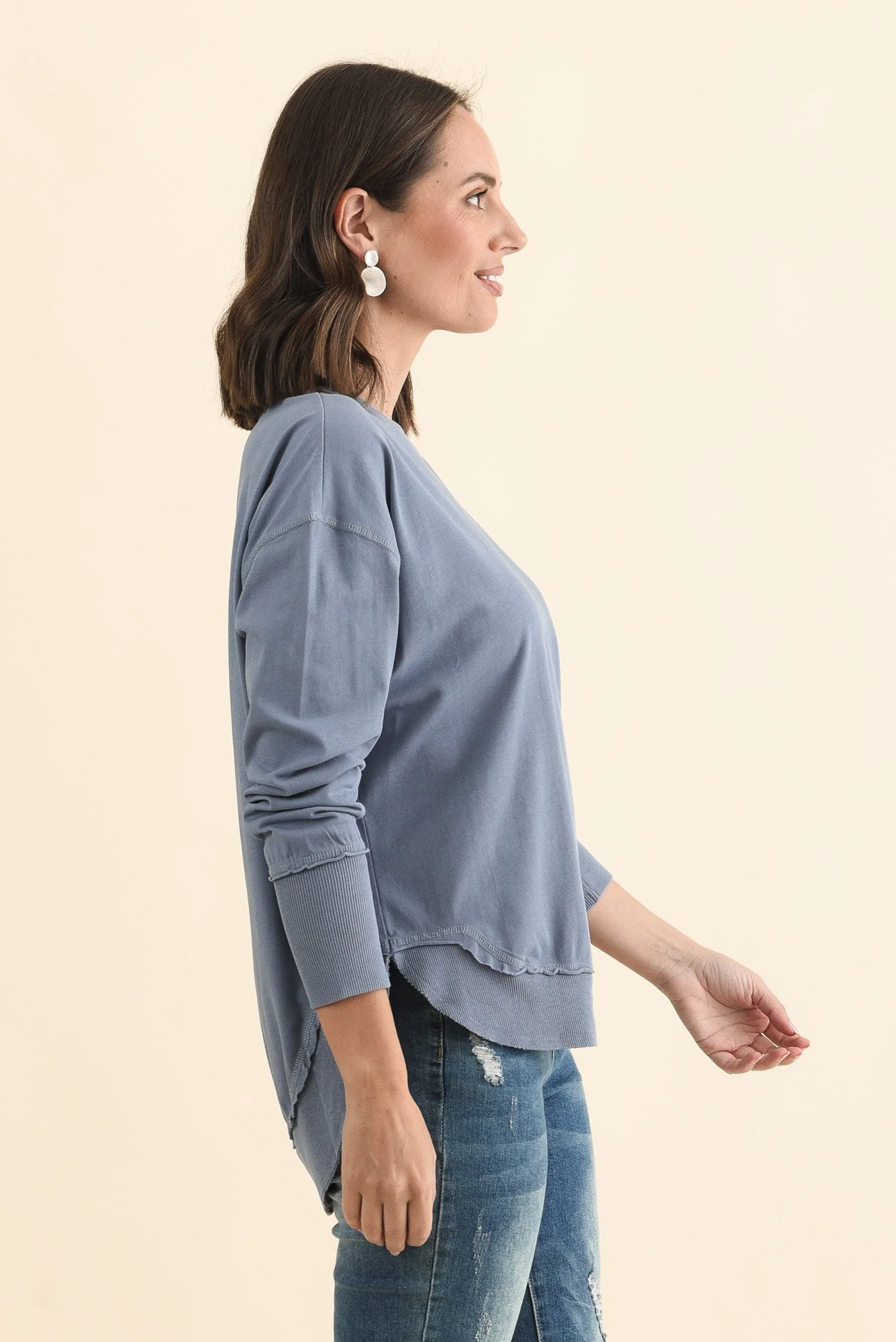 Farrah Blue Cotton Long Sleeve Top - Image 3