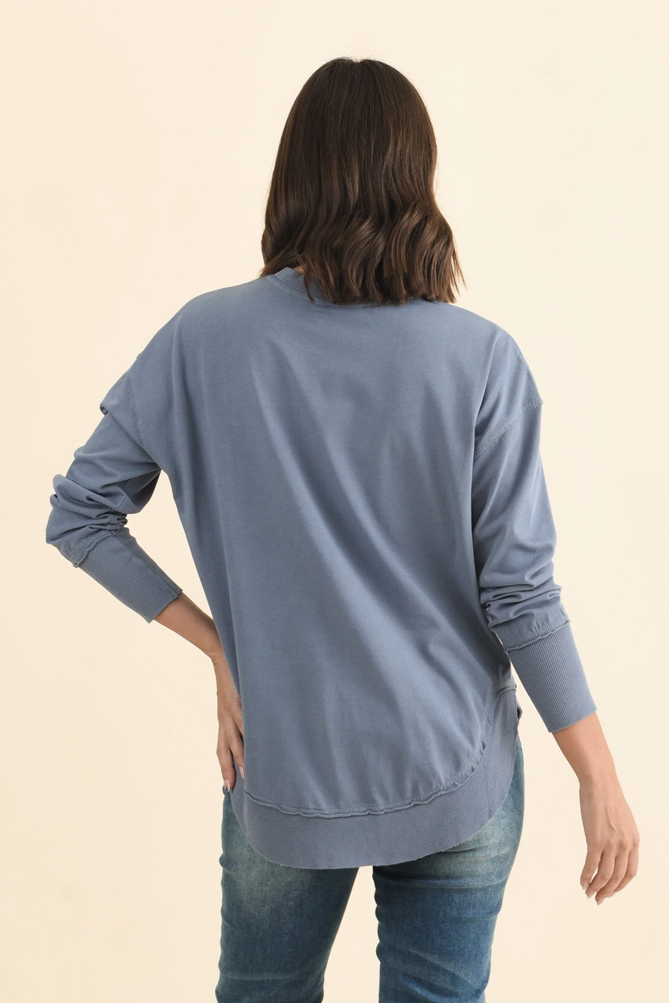 Farrah Blue Cotton Long Sleeve Top - Image 4