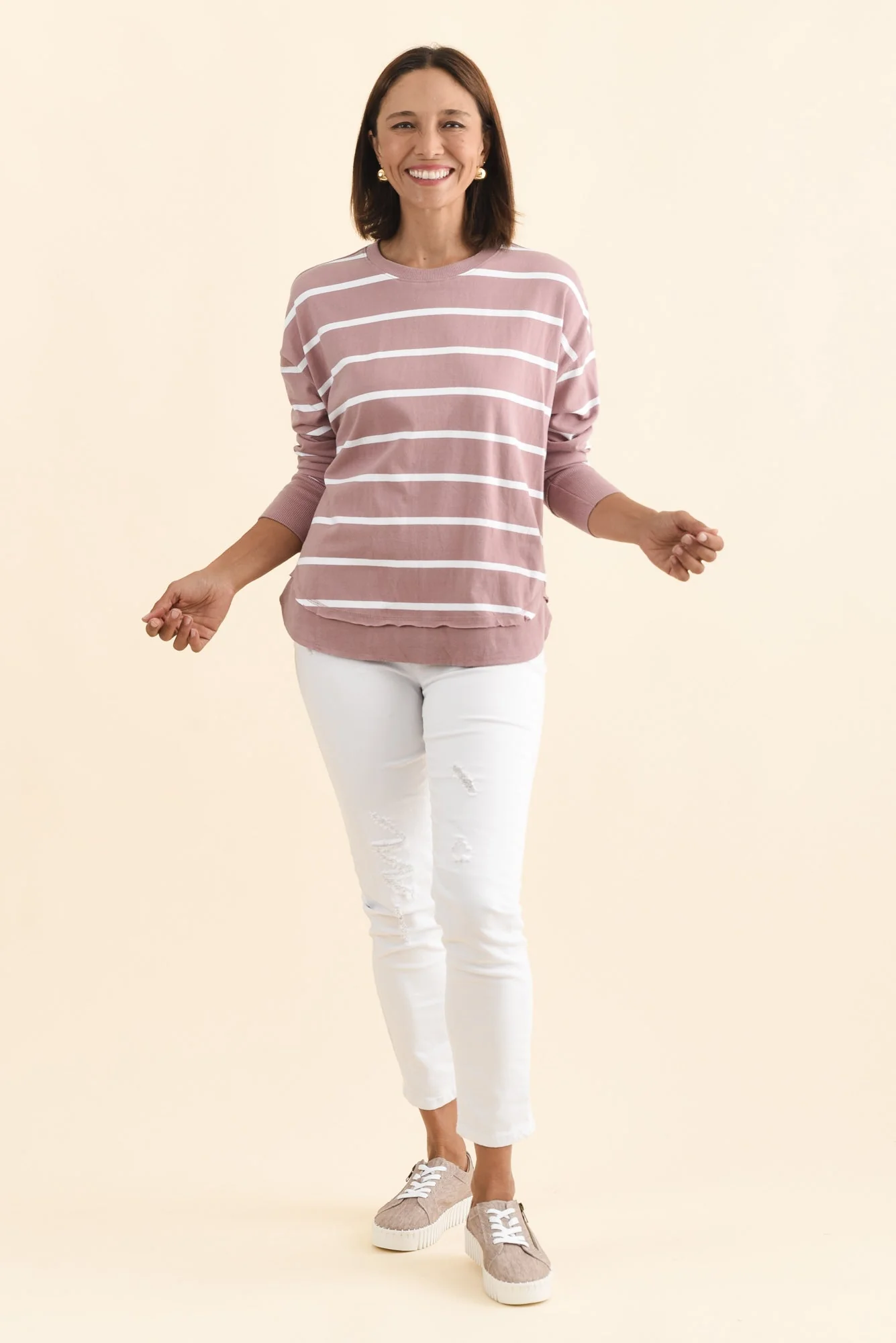Farrah Blush Stripe Cotton Long Sleeve Top - Image 6