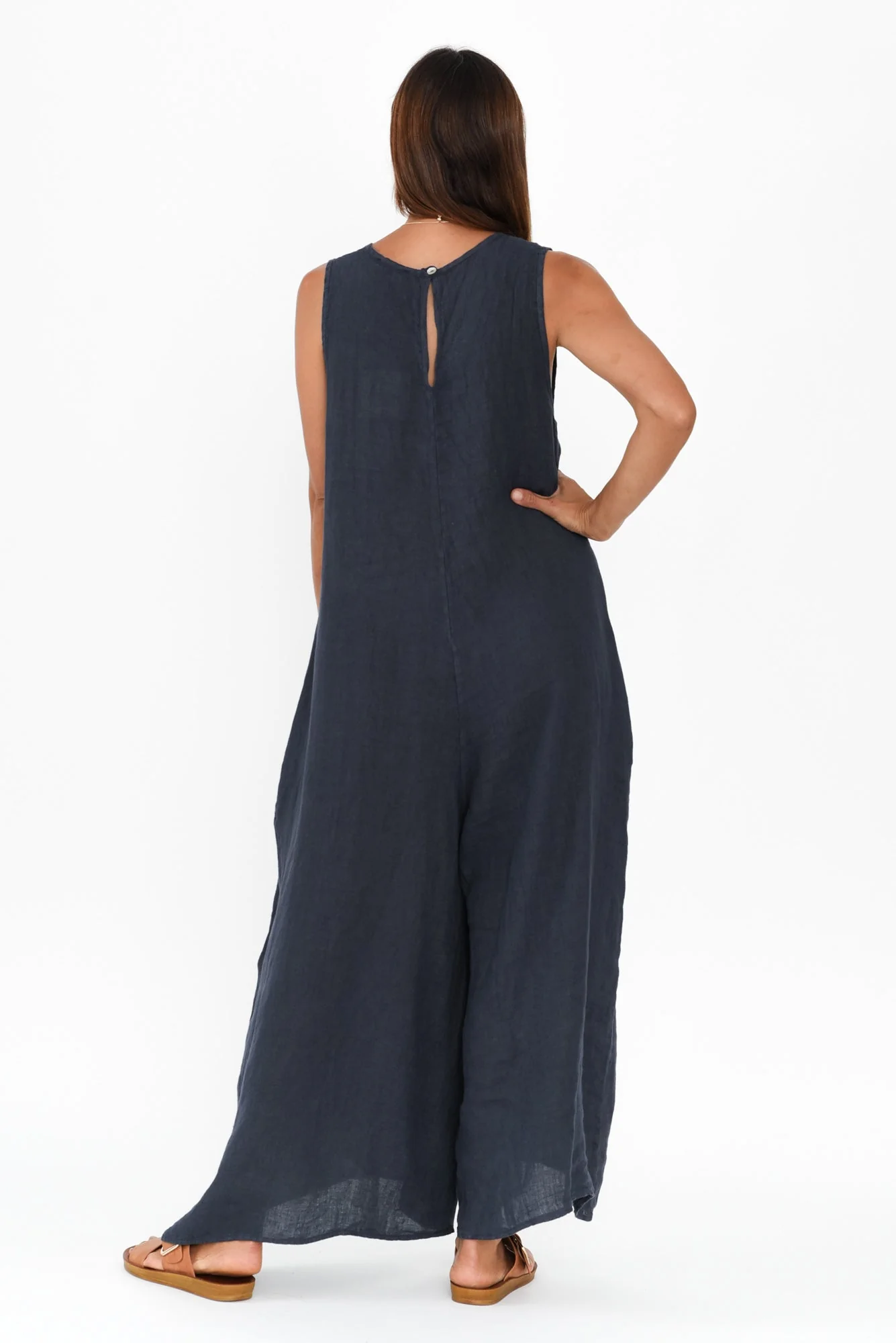 Fay Navy Linen Jumpsuit - Image 4