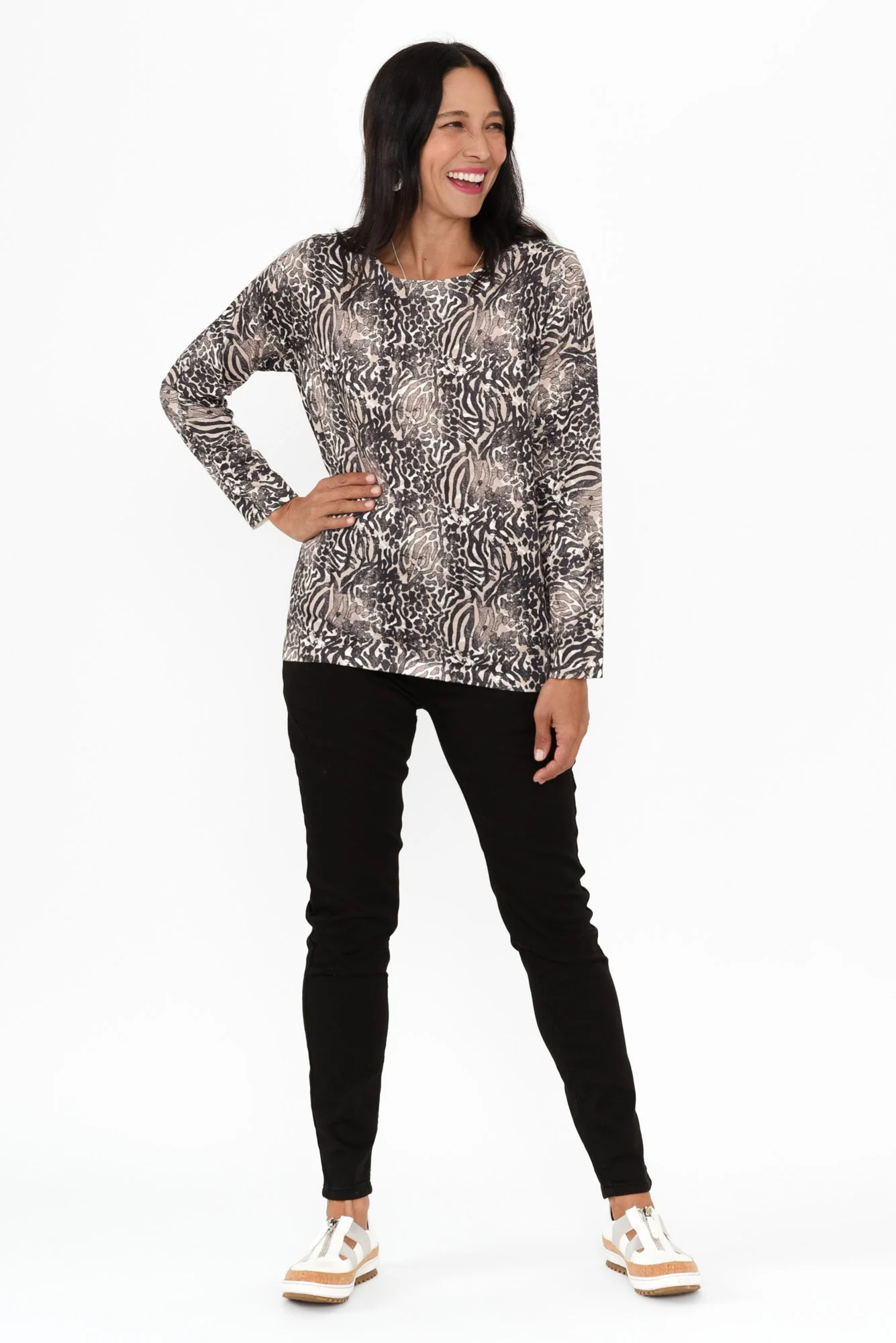 Felice Black Animal Long Sleeve Top - Image 2