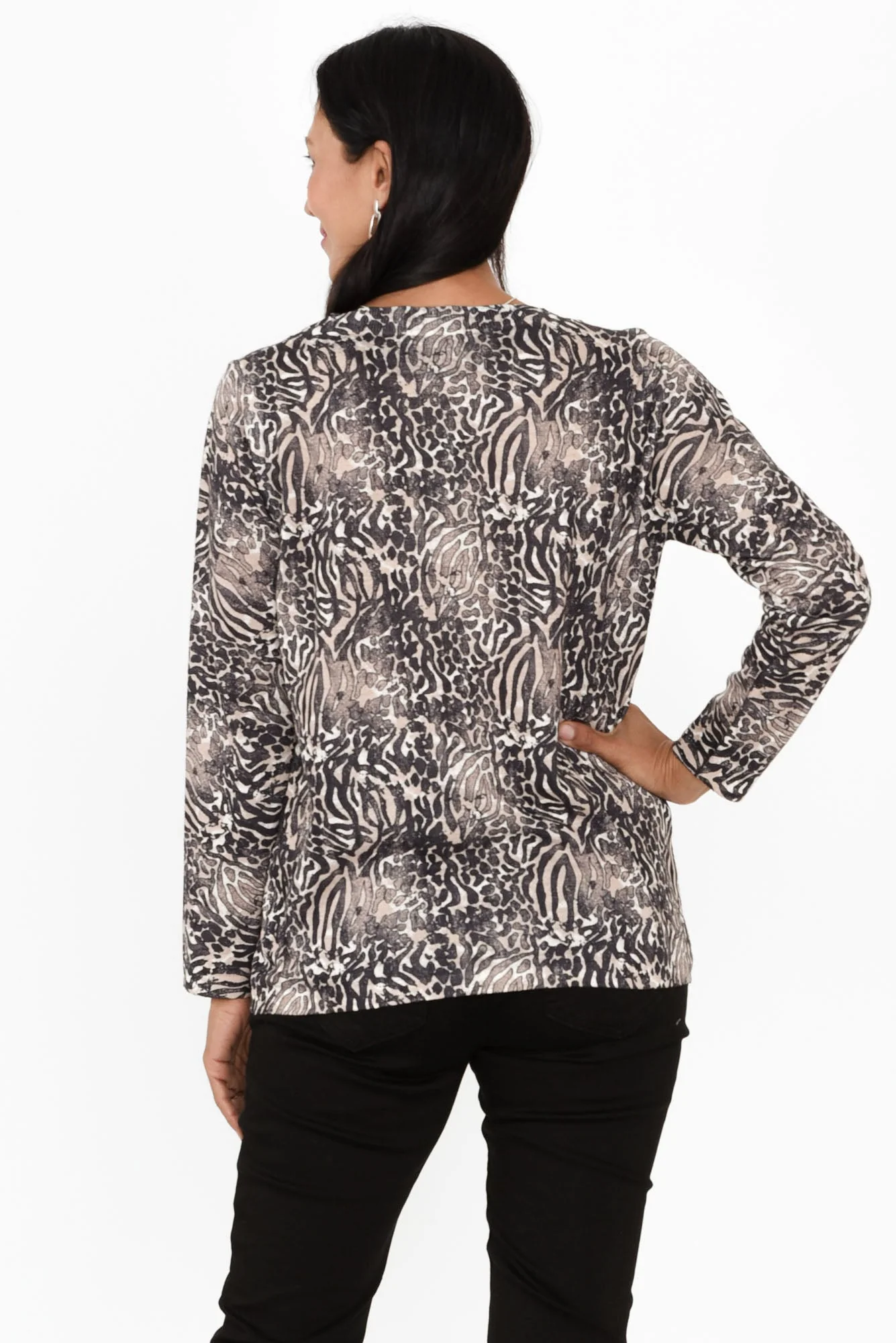 Felice Black Animal Long Sleeve Top - Image 4