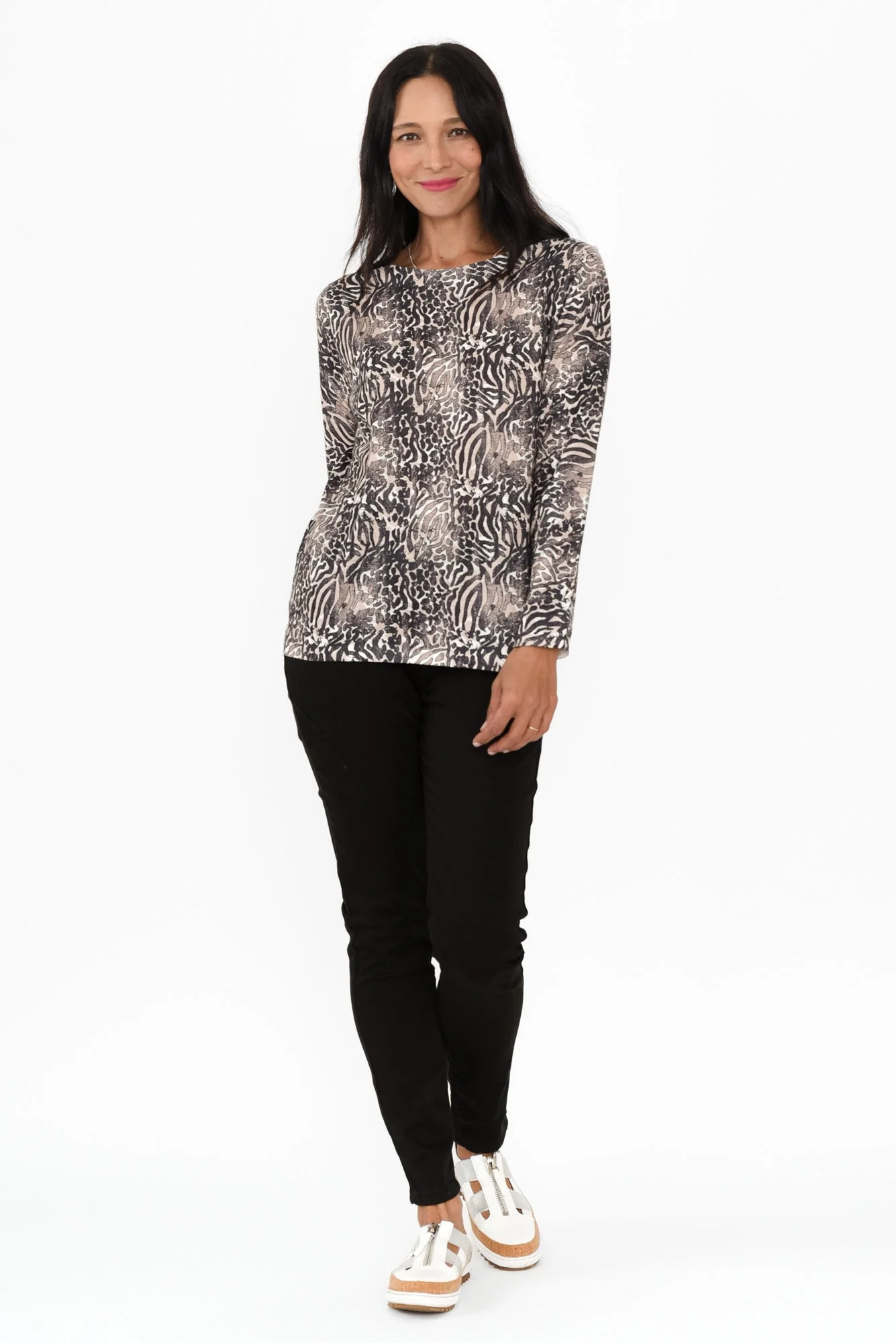 Felice Black Animal Long Sleeve Top - Image 6
