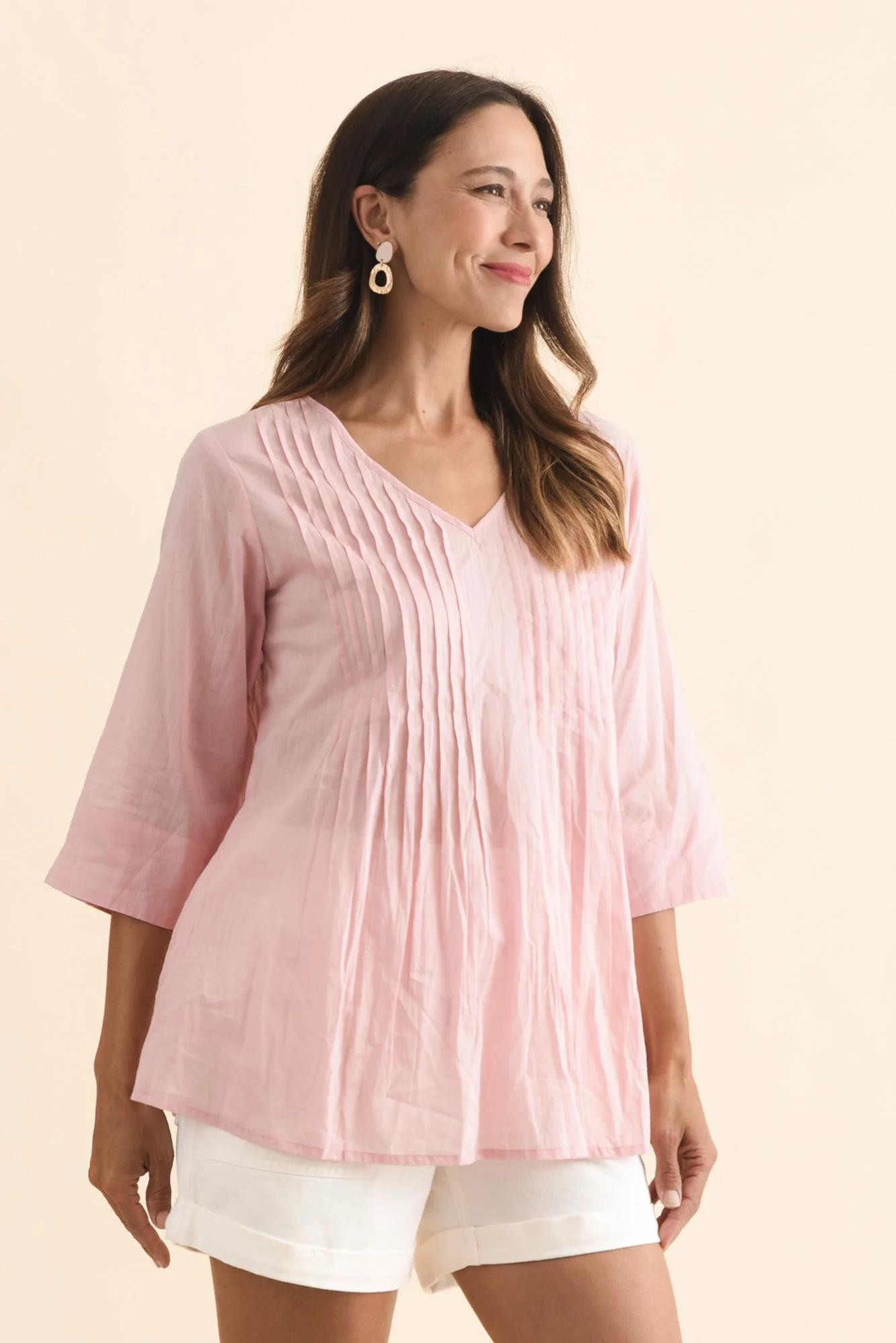 Fia Blush Sleeved Crinkle Cotton Top - Image 4