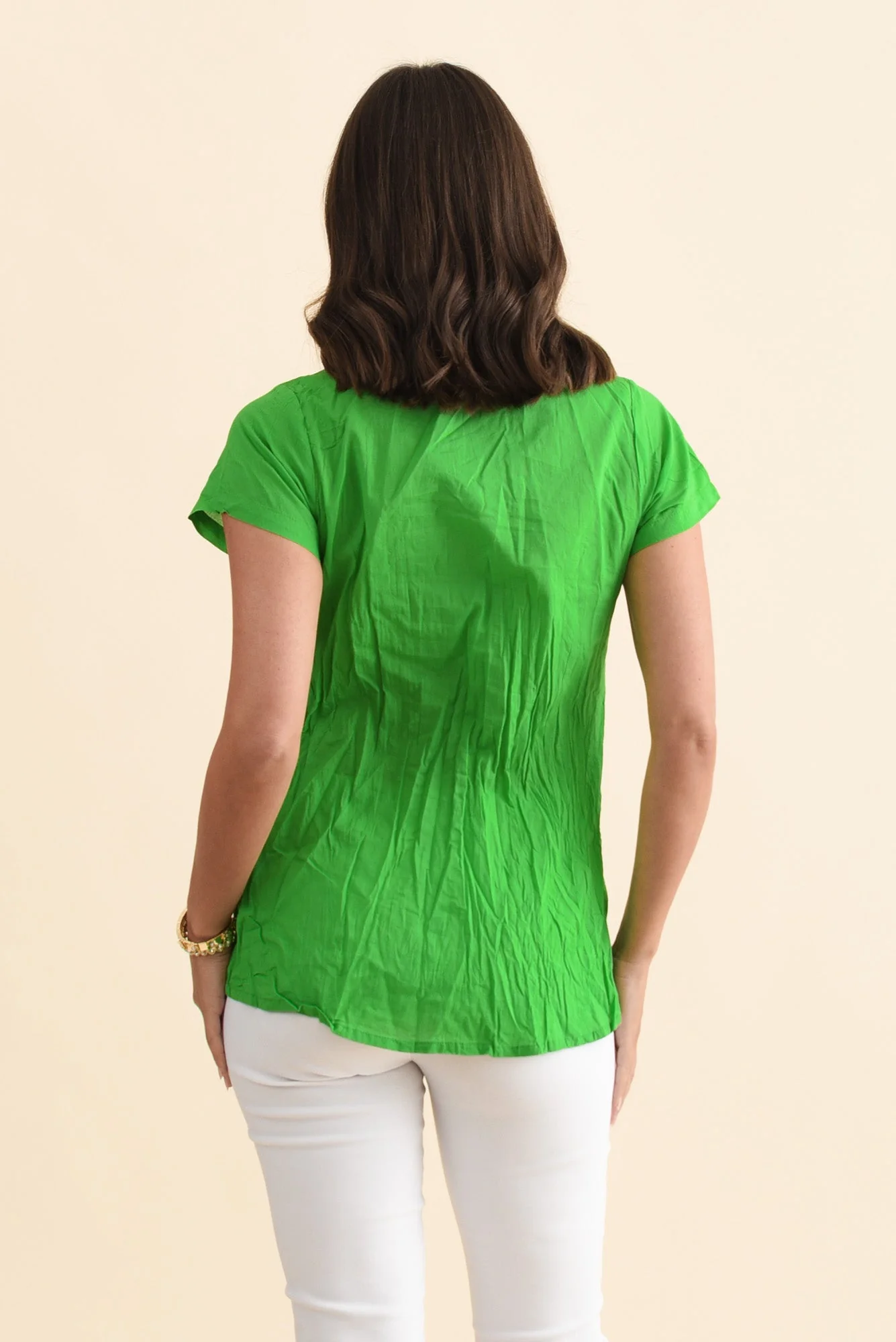 Fia Bright Green Crinkle Cotton Top - Image 4