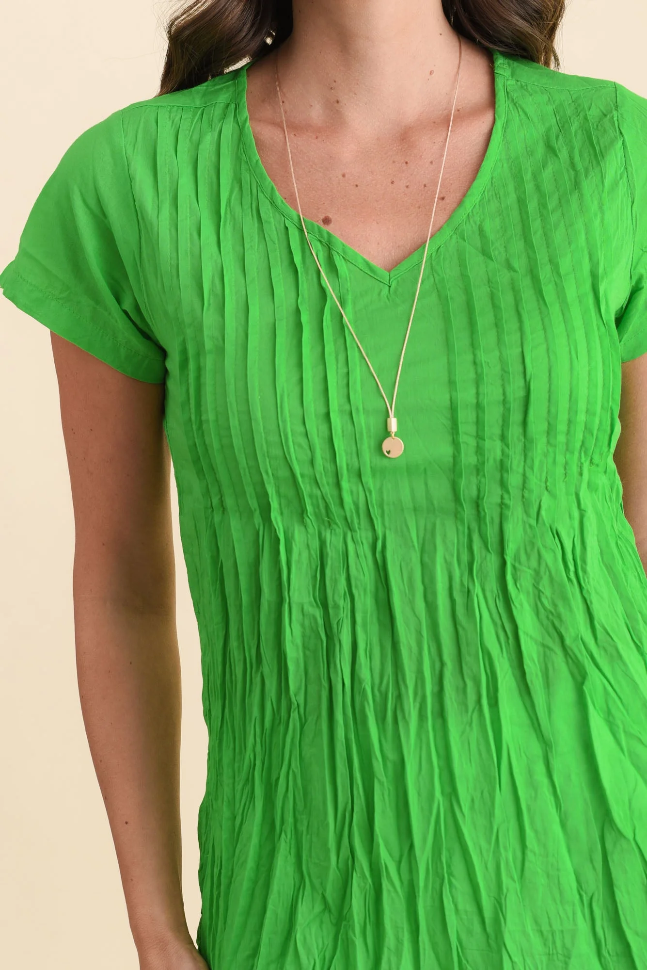 Fia Bright Green Crinkle Cotton Top - Image 5