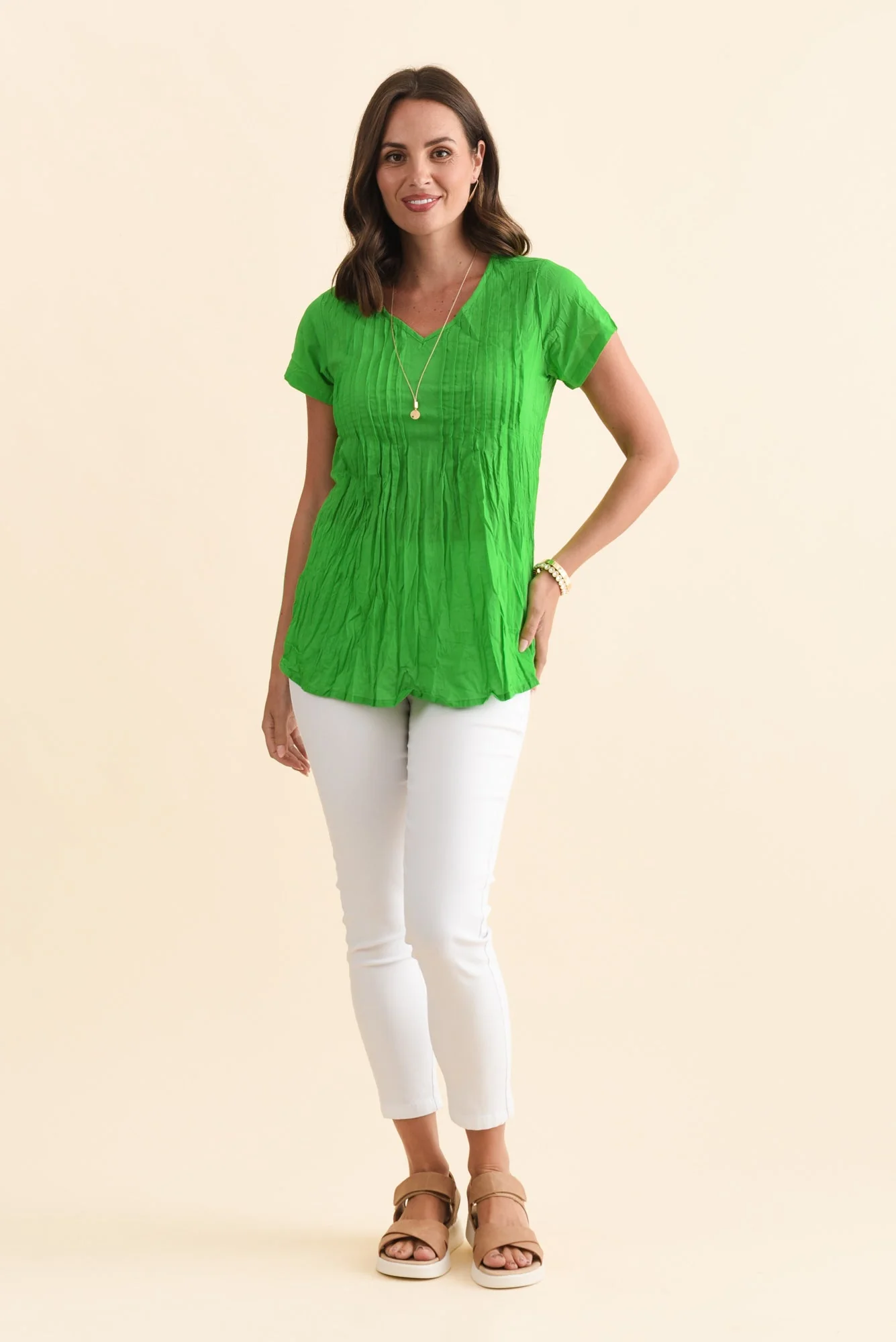 Fia Bright Green Crinkle Cotton Top - Image 6