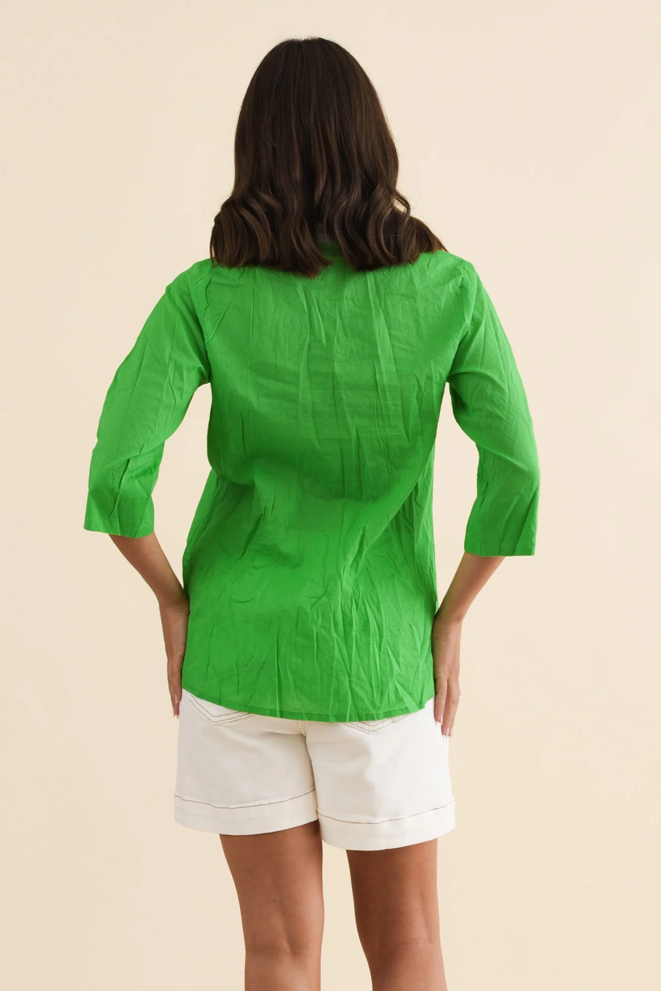 Fia Bright Green Sleeved Crinkle Cotton Top - Image 4