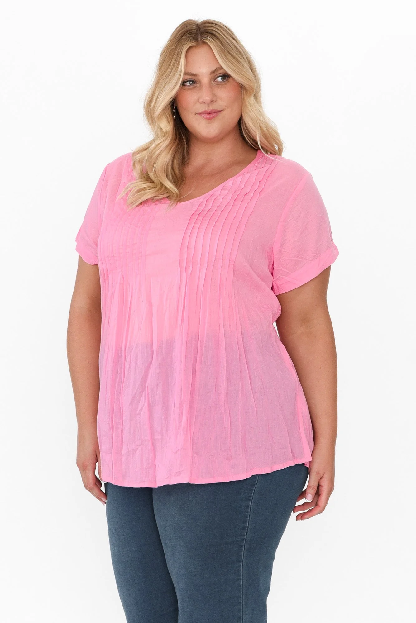 Fia Bright Pink Crinkle Cotton Top - Image 8