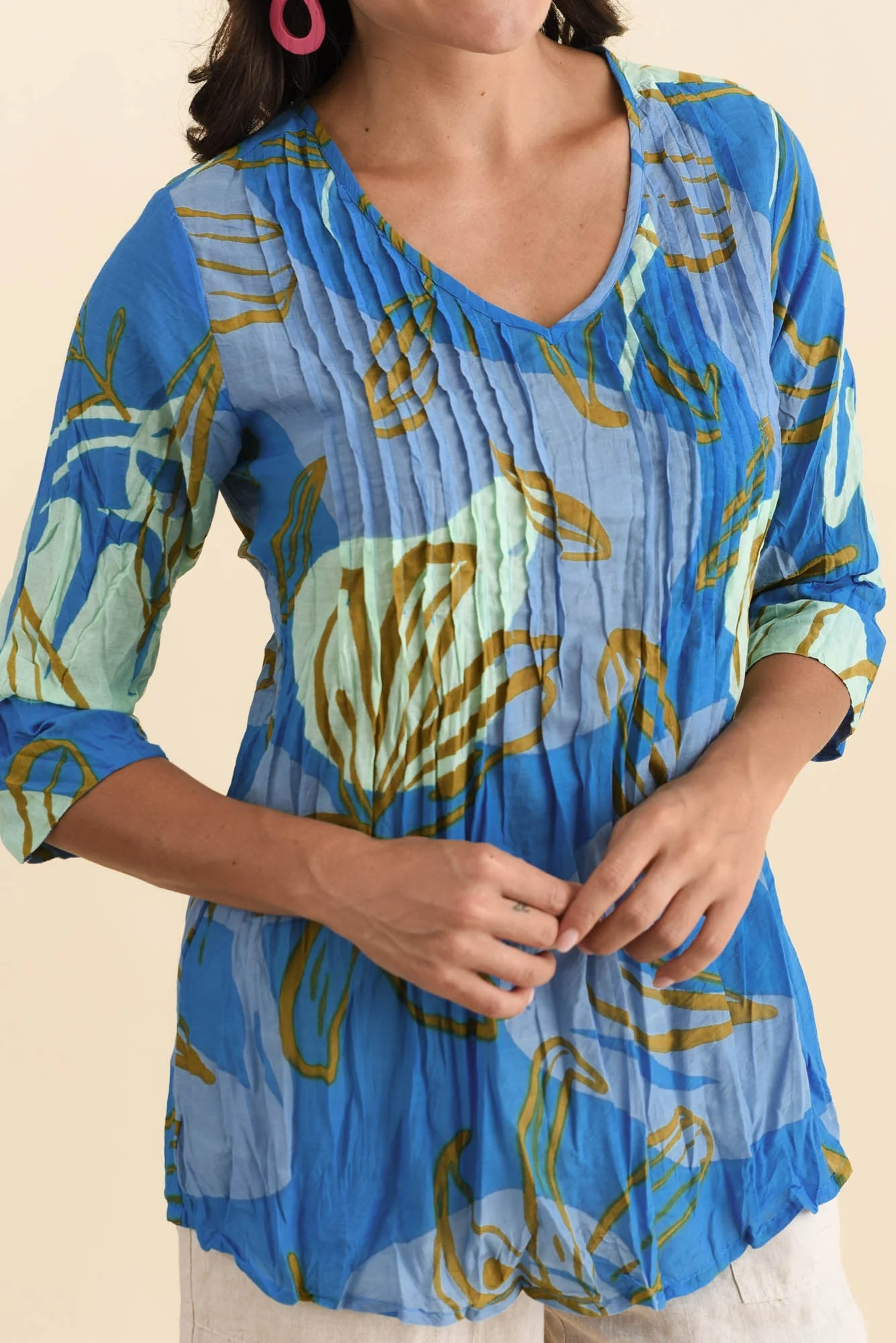 Fia Cobalt Lily Sleeved Crinkle Cotton Top - Image 5