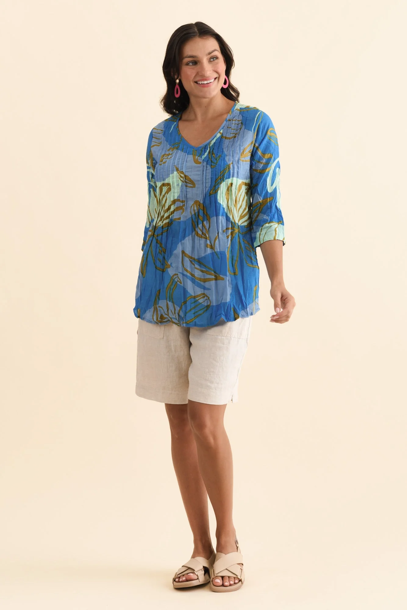 Fia Cobalt Lily Sleeved Crinkle Cotton Top - Image 6