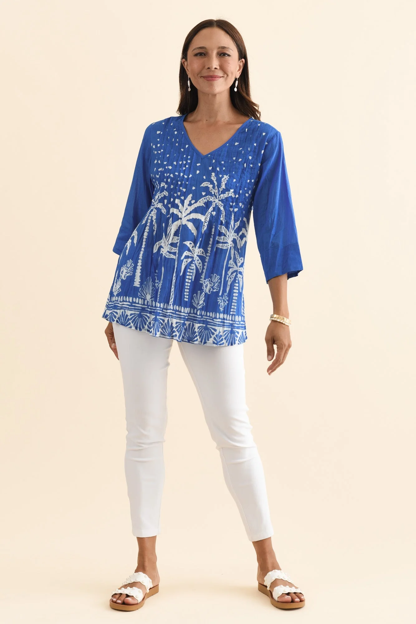 Fia Cobalt Palm Sleeved Crinkle Cotton Top - Image 6