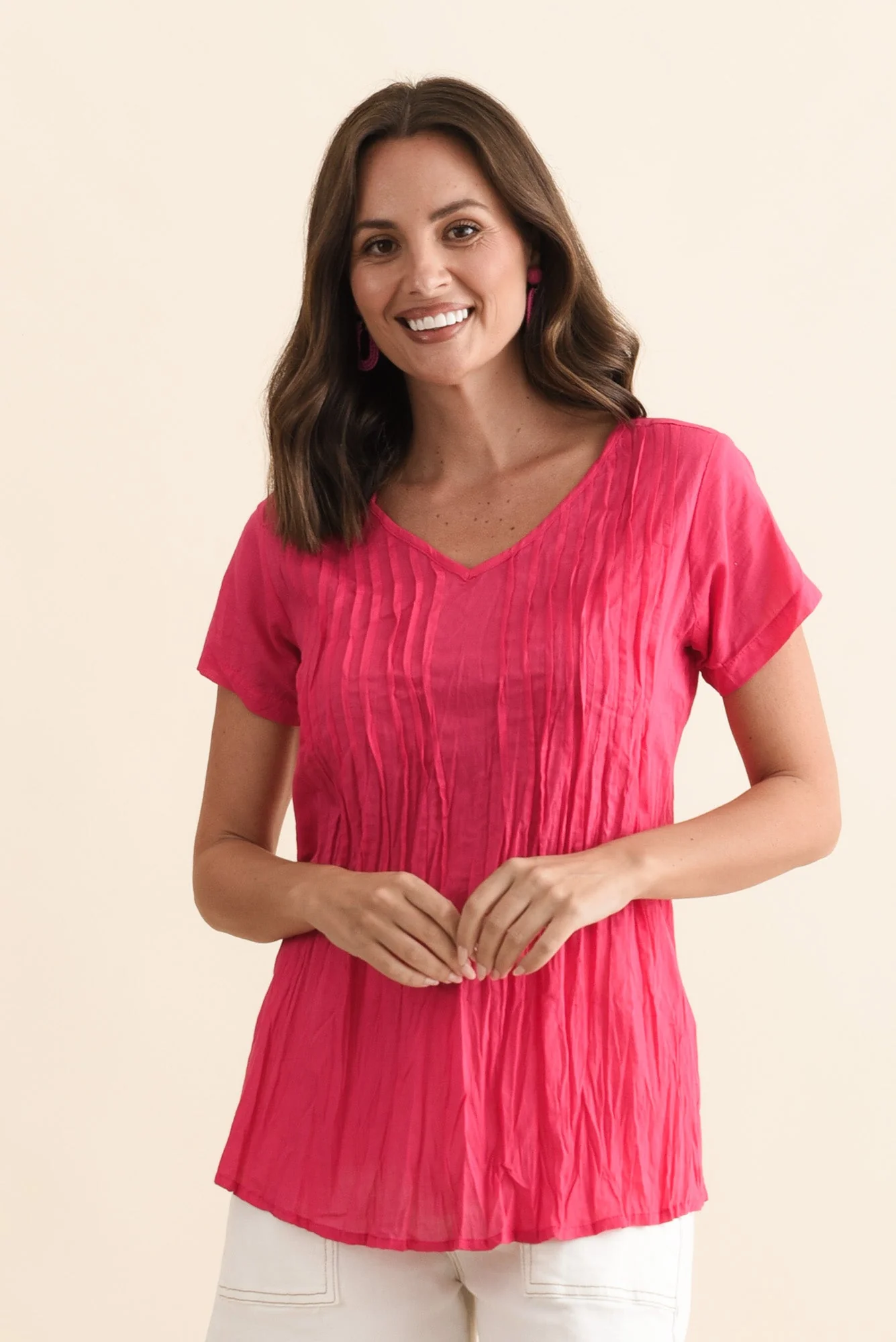 Fia Hot Pink Crinkle Cotton Top