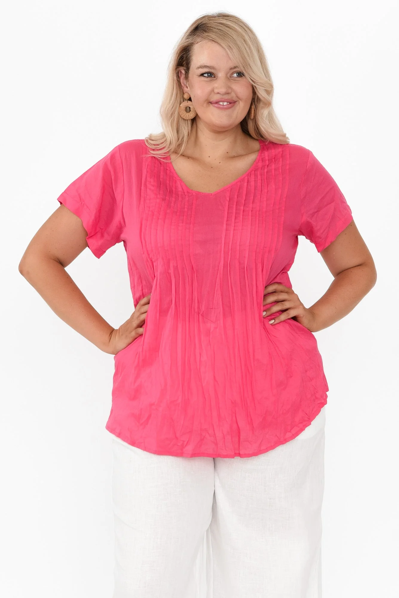 Fia Hot Pink Crinkle Cotton Top - Image 8