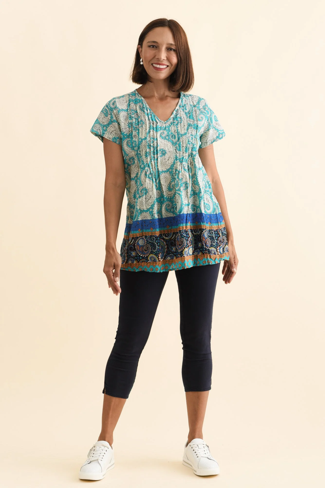 Fia Light Blue Paisley Crinkle Cotton Top - Image 2