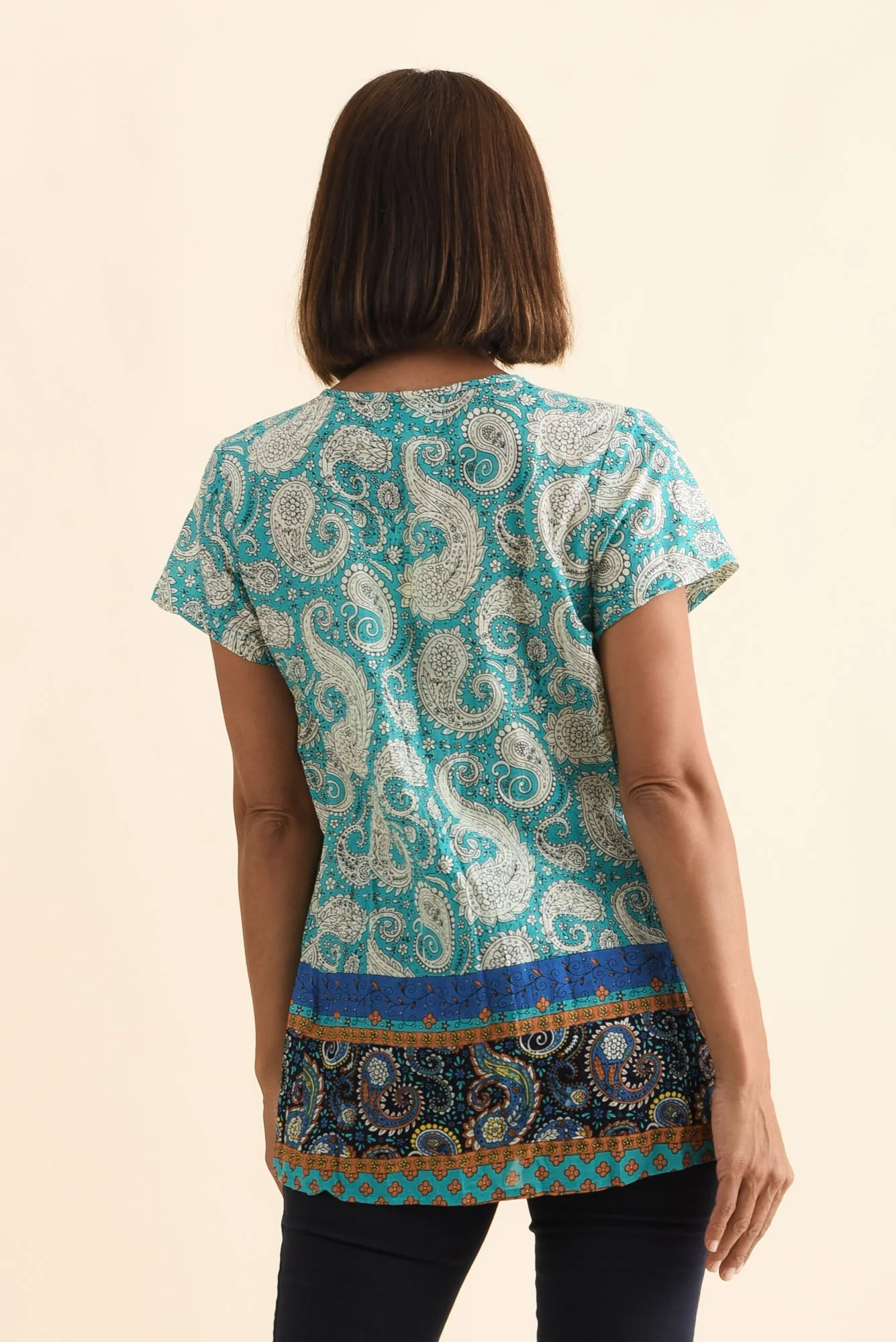 Fia Light Blue Paisley Crinkle Cotton Top - Image 4