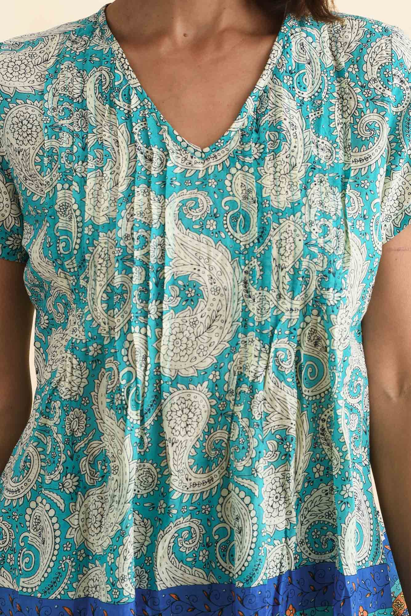 Fia Light Blue Paisley Crinkle Cotton Top - Image 5