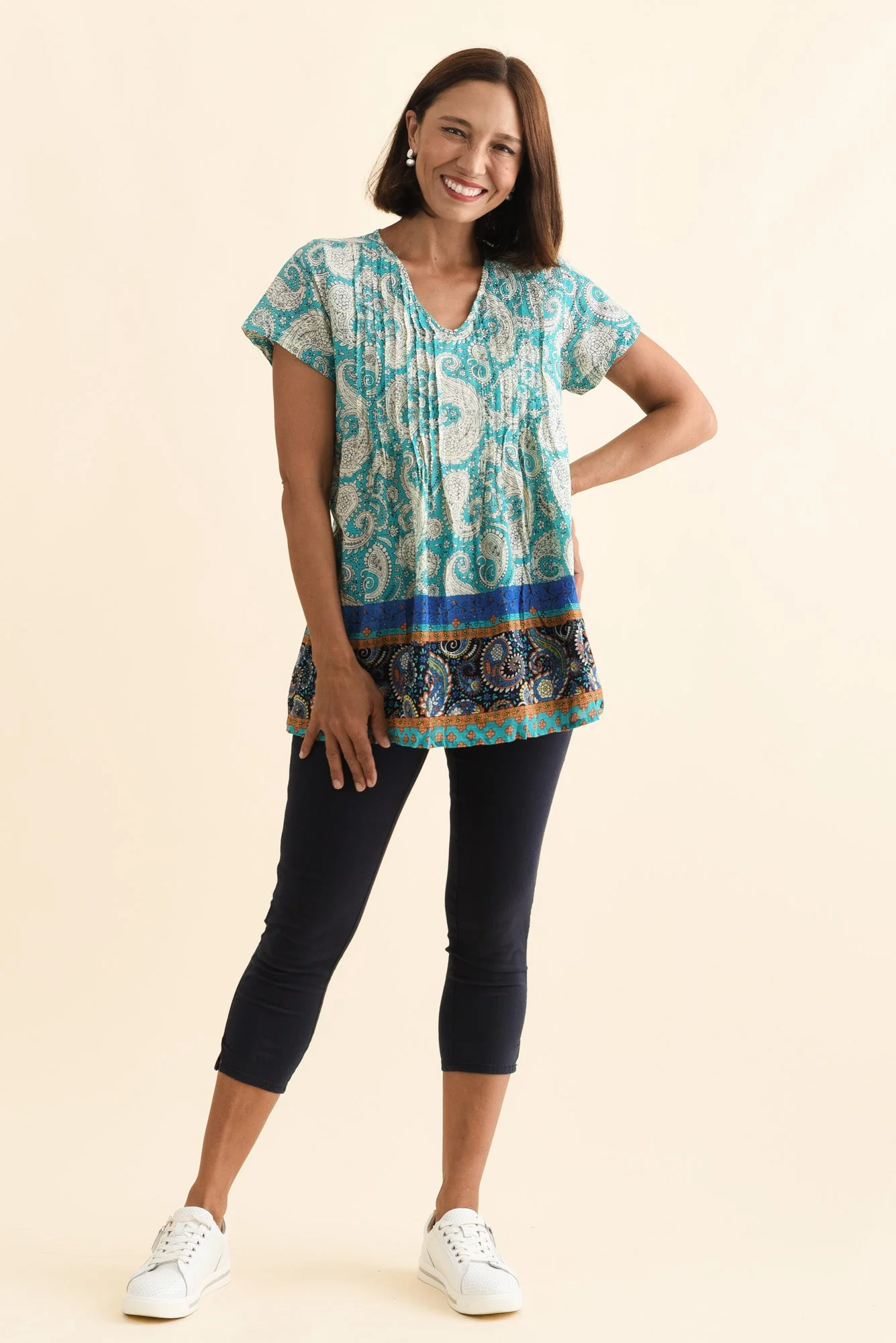 Fia Light Blue Paisley Crinkle Cotton Top - Image 6