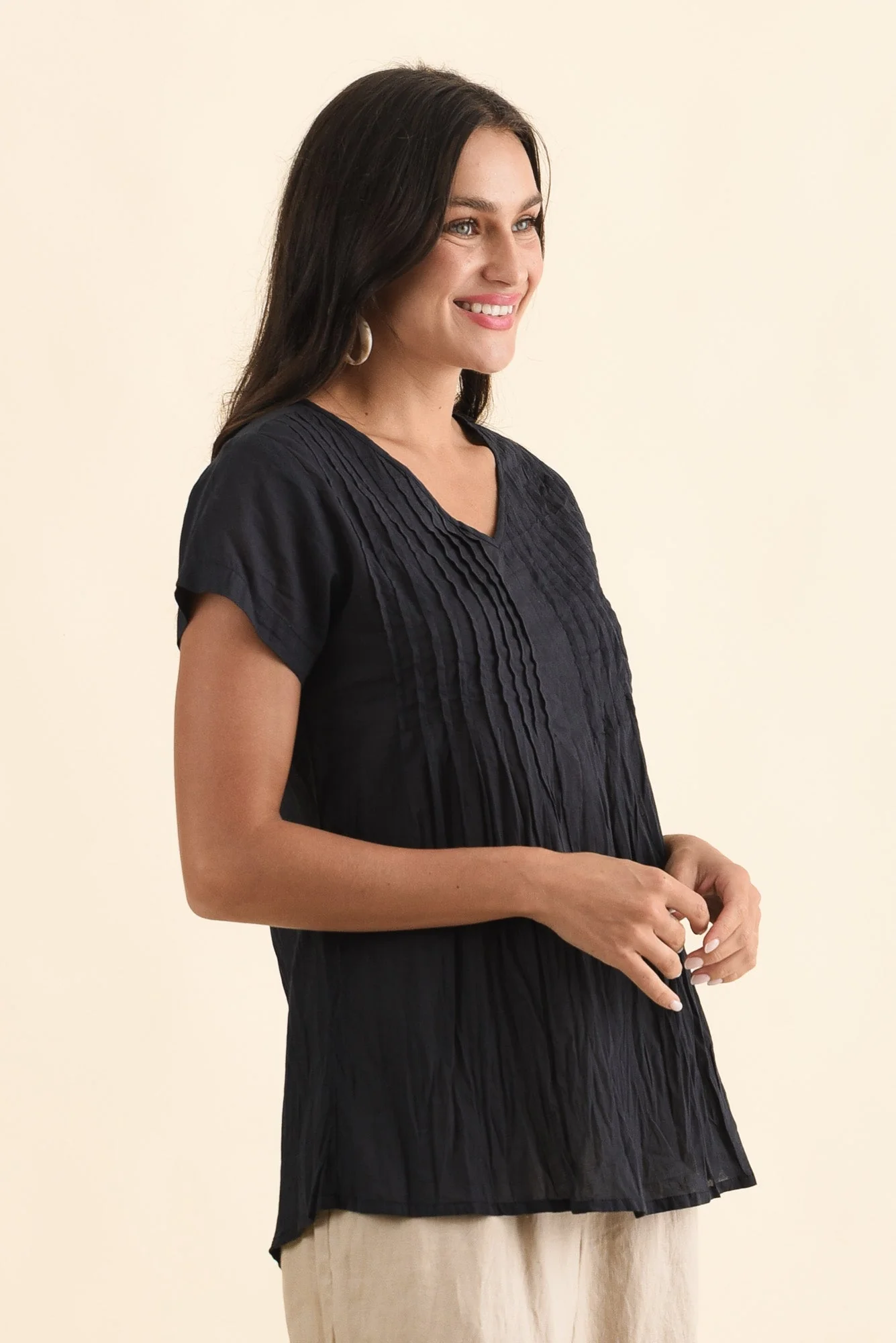 Fia Navy Crinkle Cotton Top - Image 3