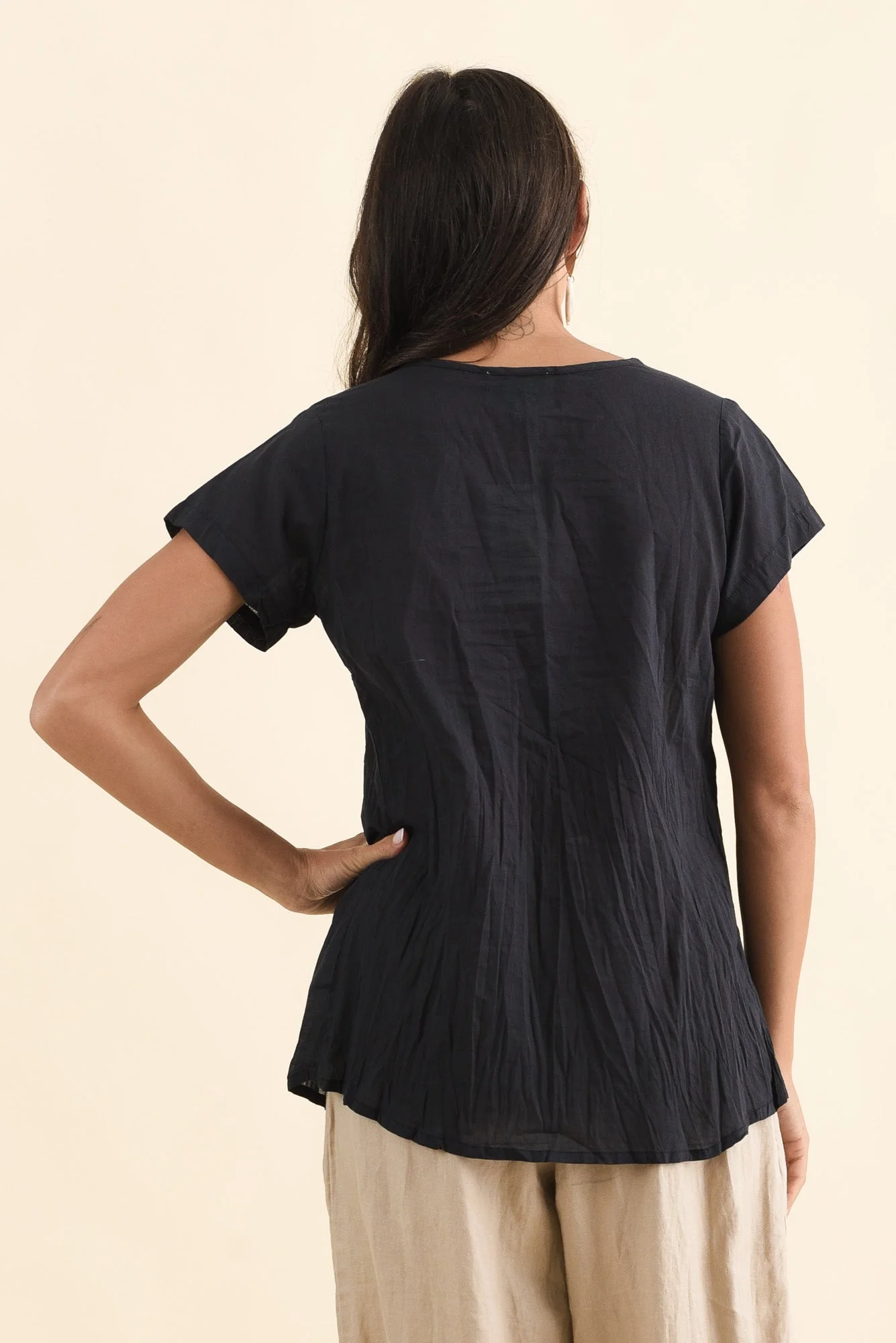 Fia Navy Crinkle Cotton Top - Image 4