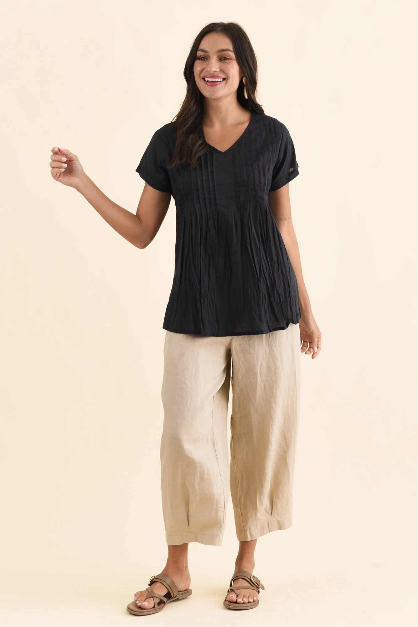 Fia Navy Crinkle Cotton Top - Image 6