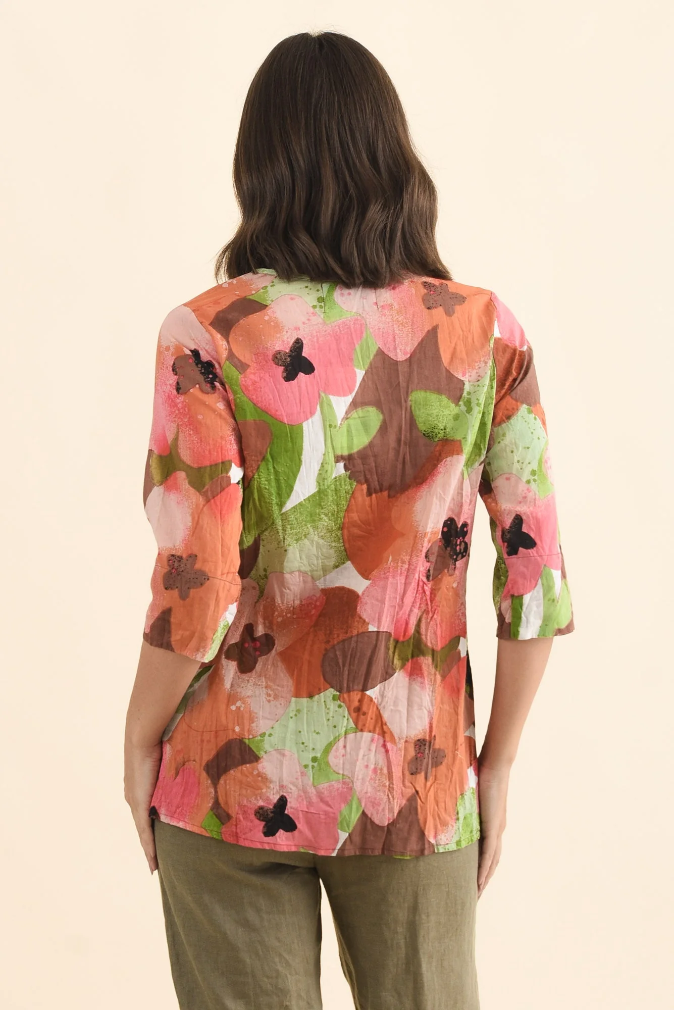 Fia Pink Floral Sleeved Crinkle Cotton Top - Image 4