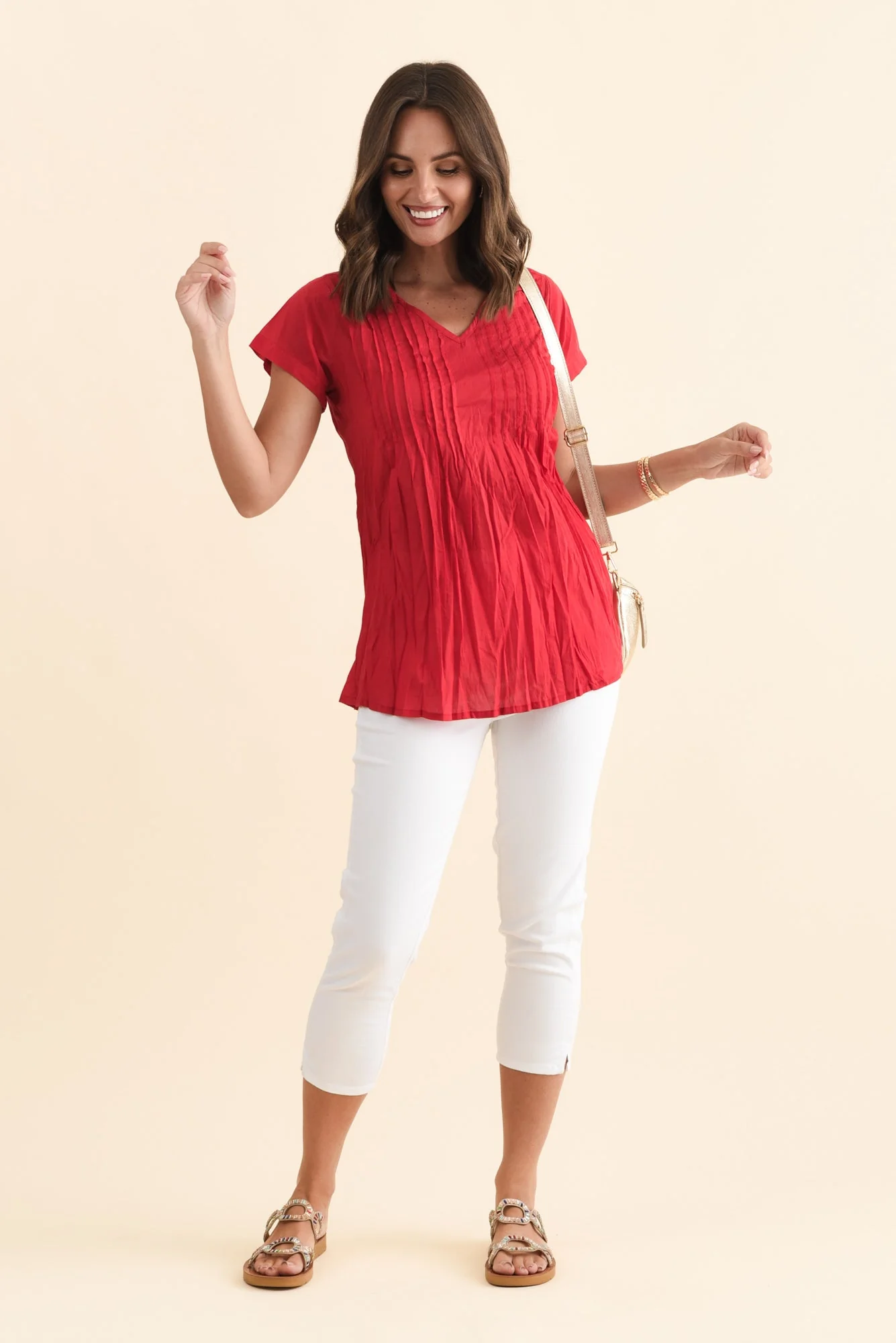 Fia Red Crinkle Cotton Top - Image 2