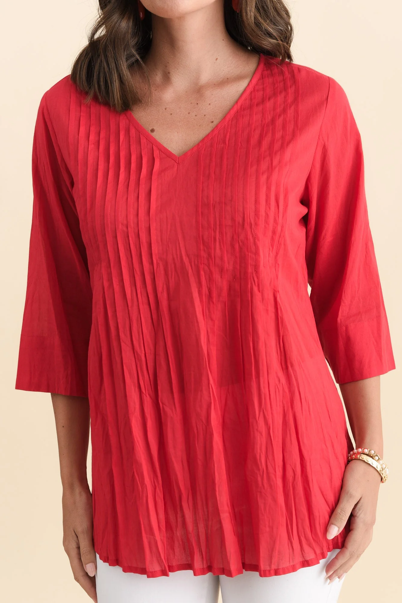 Fia Red Sleeved Crinkle Cotton Top - Image 5