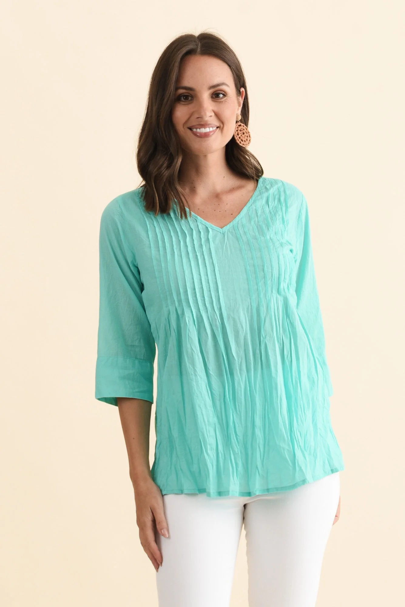 Fia Sky Blue Sleeved Crinkle Cotton Top